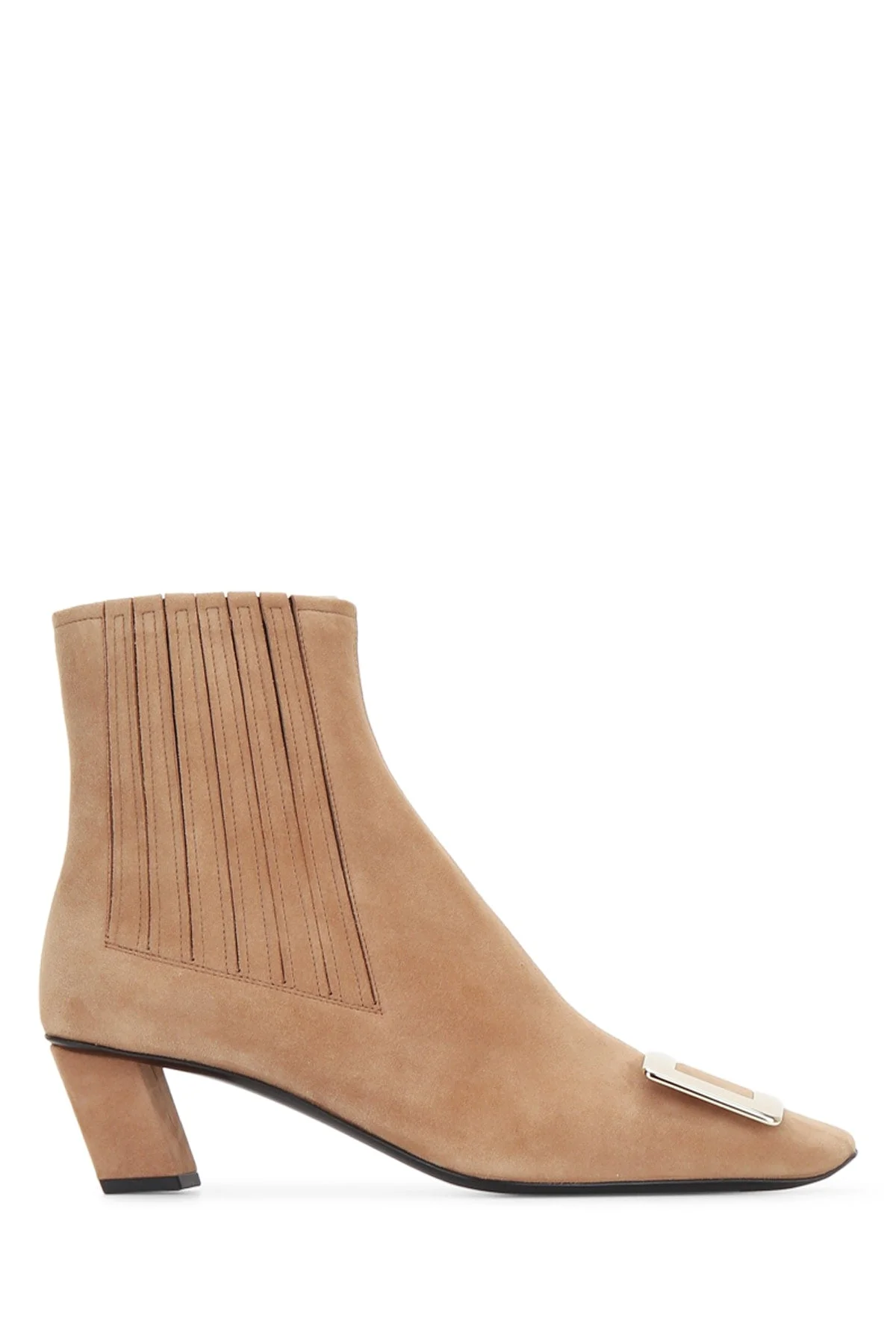 Roger Vivier Metal-Trim Chelsea Suede Boot — Beige - 1