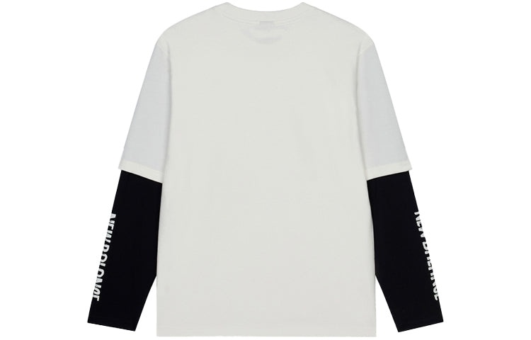 New Balance Contrast Color Stitching Knit Round Neck Long Sleeves White T-Shirt AMT13370-IV - 2
