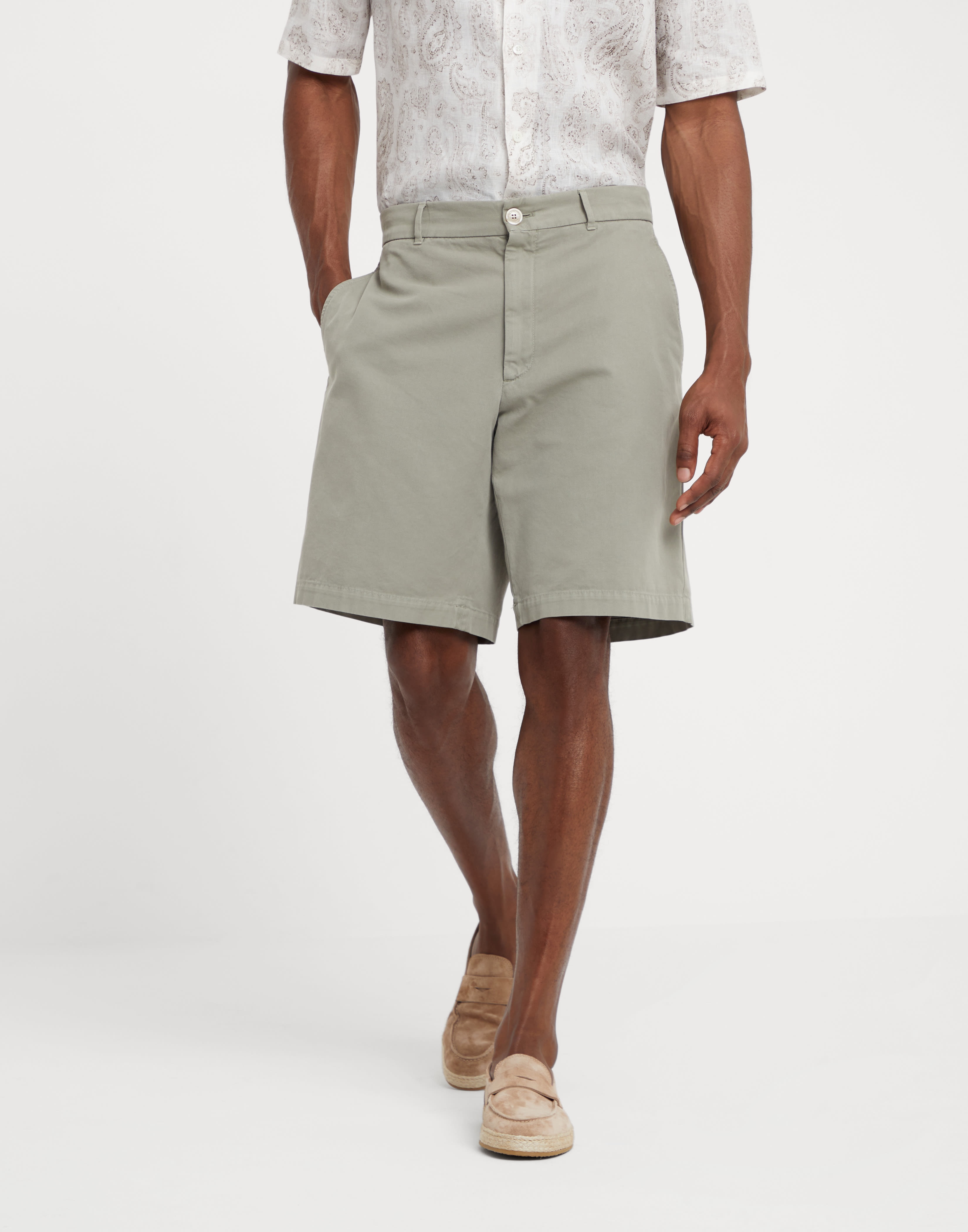 Garment-dyed Bermuda shorts in twisted cotton gabardine - 1
