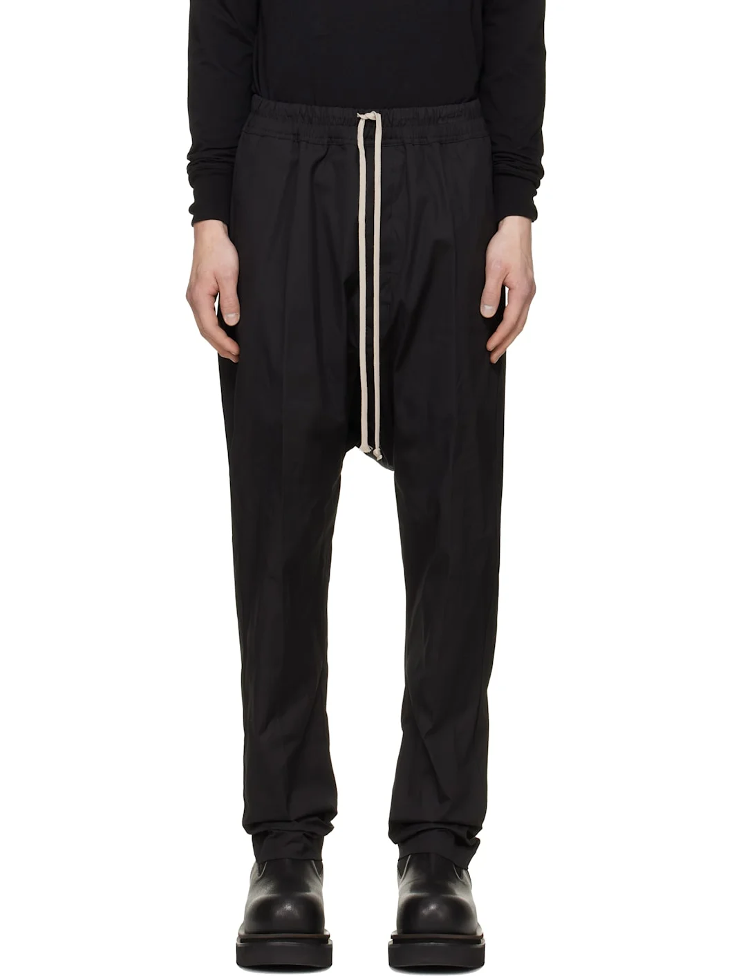 Black Tower Drawstring Long Trousers - 1