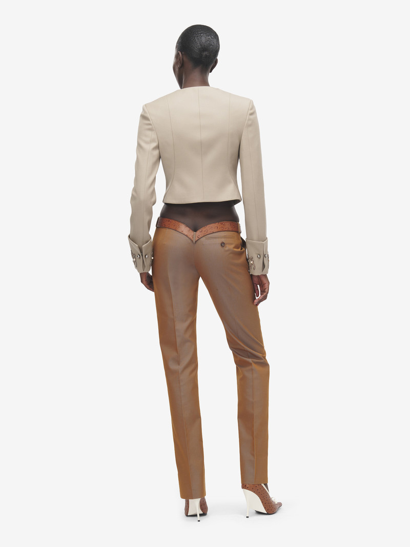 Women's Beaded Frogging Cropped Jacket in Beige 4
