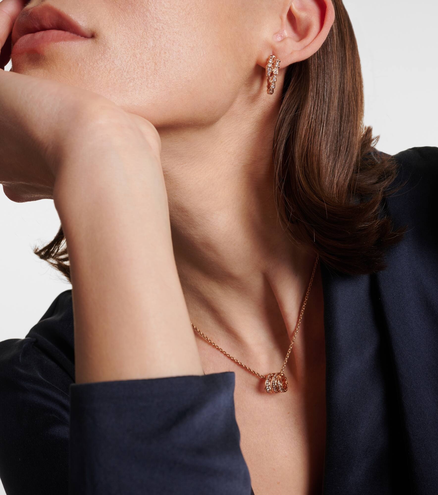 Serpenti Viper 18kt rose gold earrings with diamonds - 2