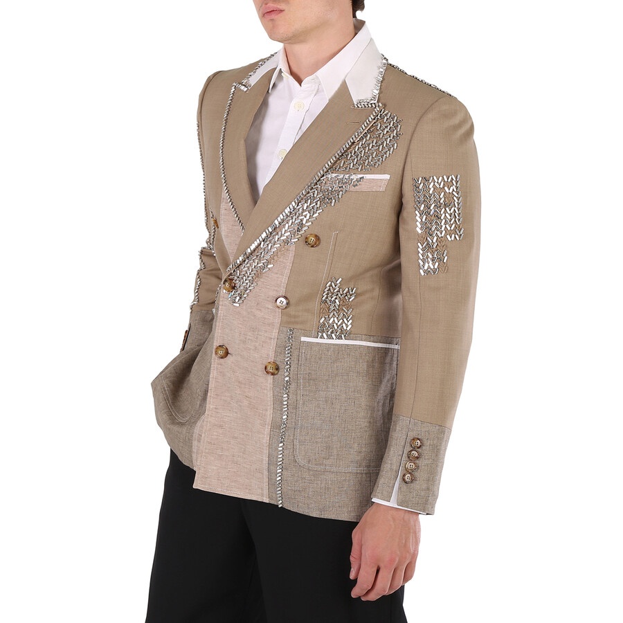 Burberry Men's Pecan Melange Crystal Embroidered Wool-blend Coat, Brand Size 52 (US Size 42) - 5