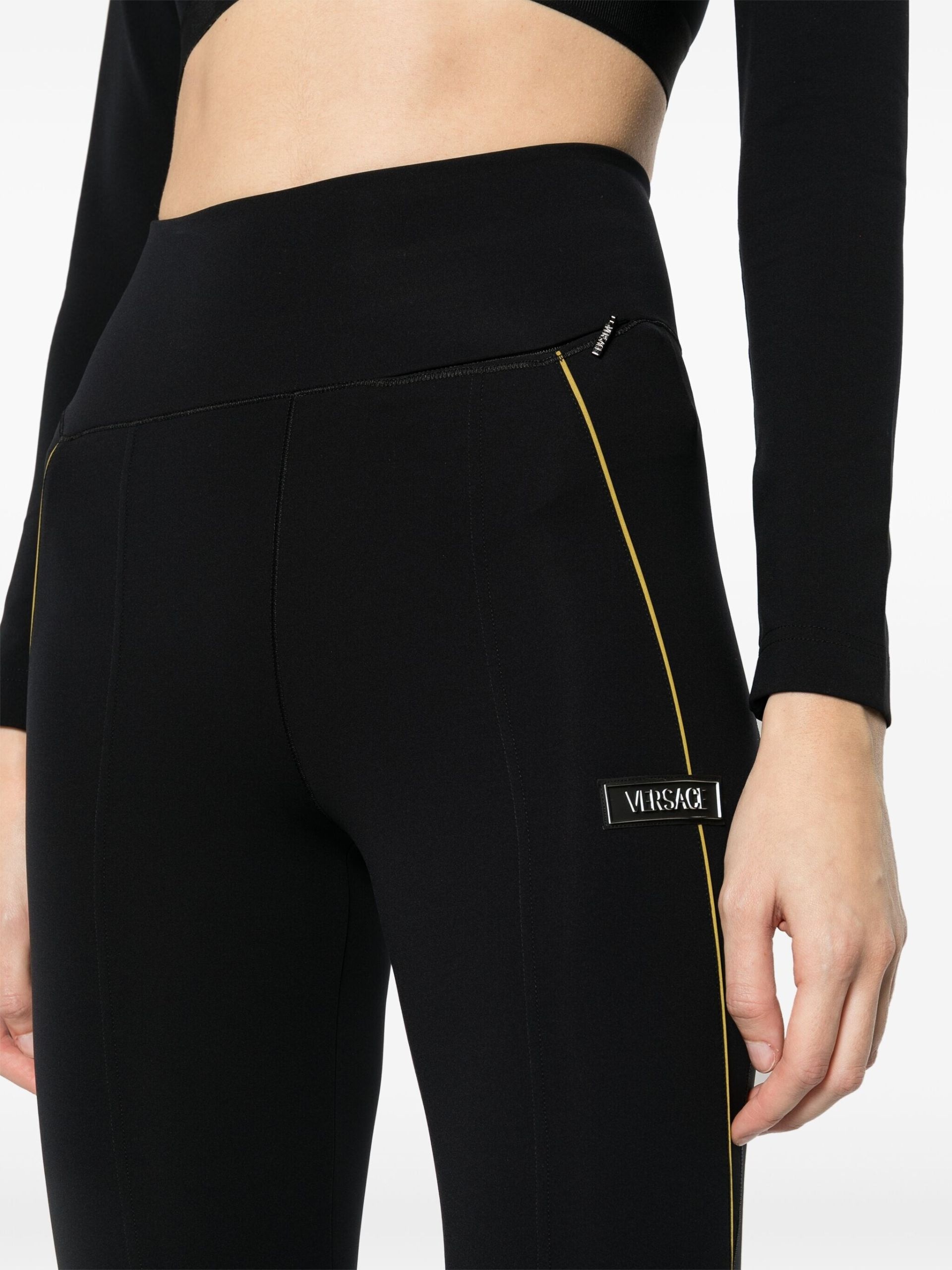 Black Logo-Appliqué Flared Trousers - 5