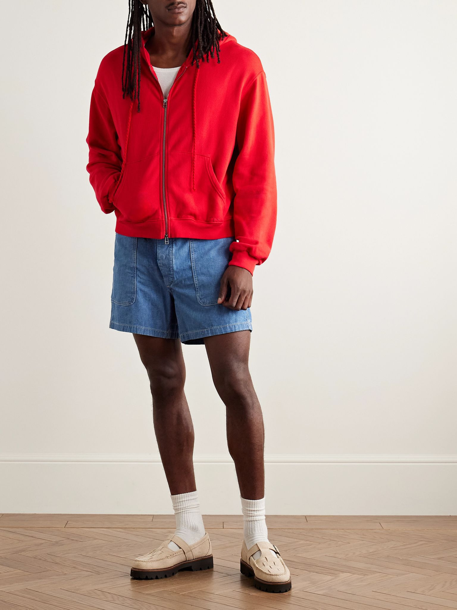 Daily Logo-Embroidered Cotton and Cashmere-Blend Jersey Zip-Up Hoodie Red - 2