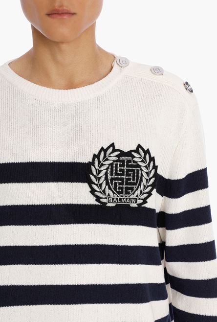 Ecru and black cotton nautical sweater with embroidered Balmain badge - 6
