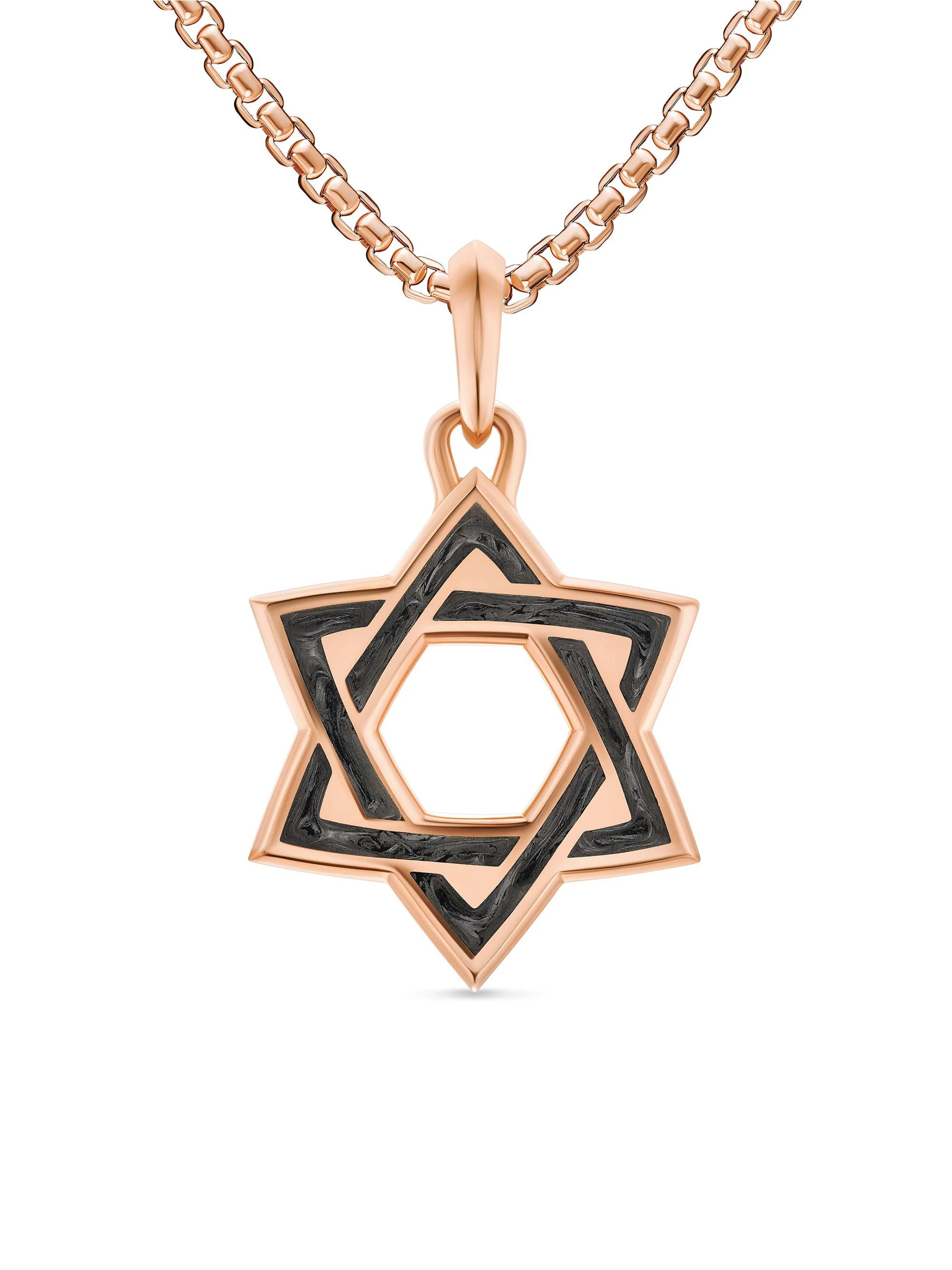 Men's Star of David Amulet in 18K Rose Gold with Forged Carbon, 25MM - Forged Carbon - 1