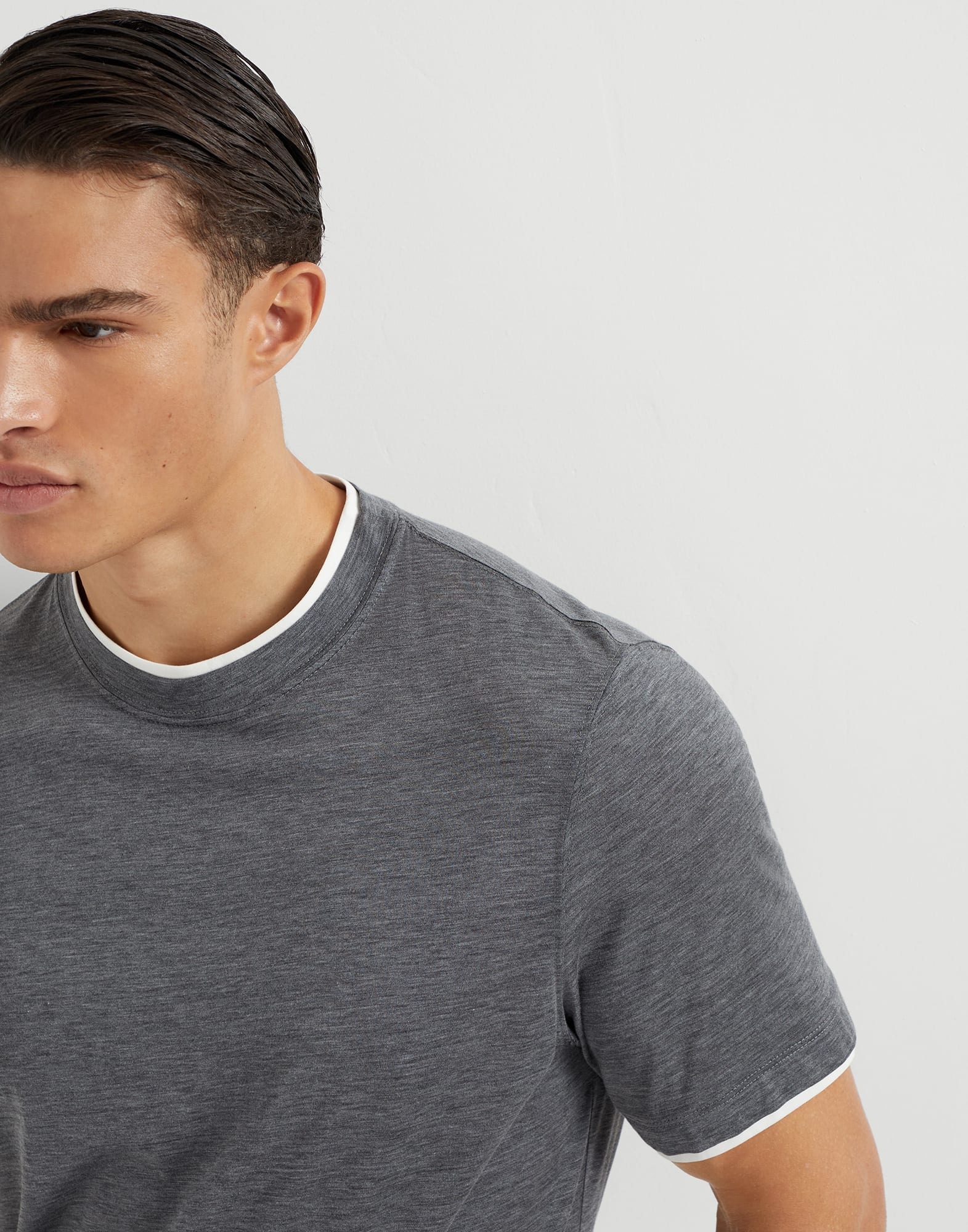Silk and cotton jersey crew neck T-shirt with faux-layering - 3