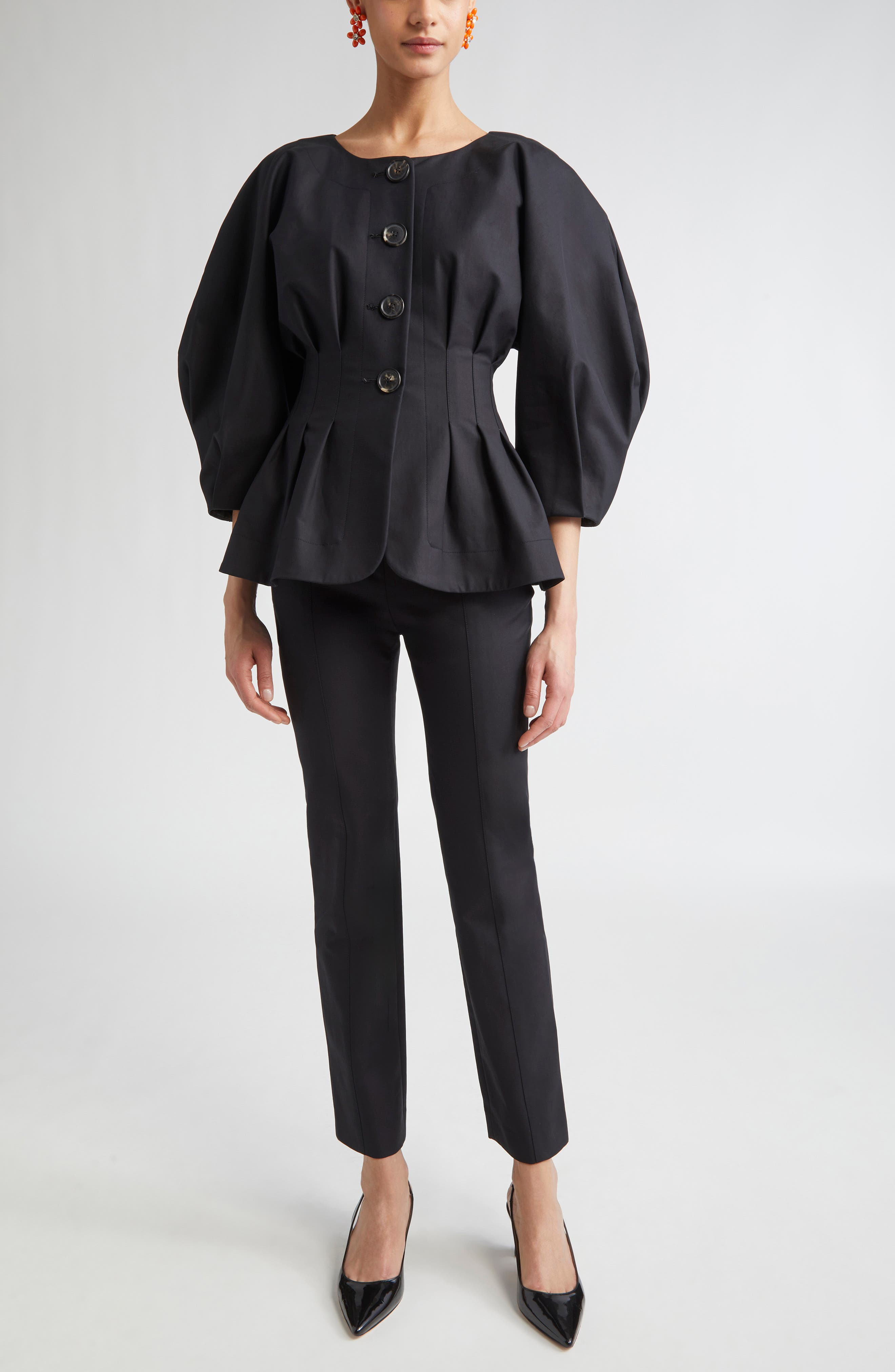Carolina Herrera Pleated Waist Jacket in Black at Nordstrom - 2