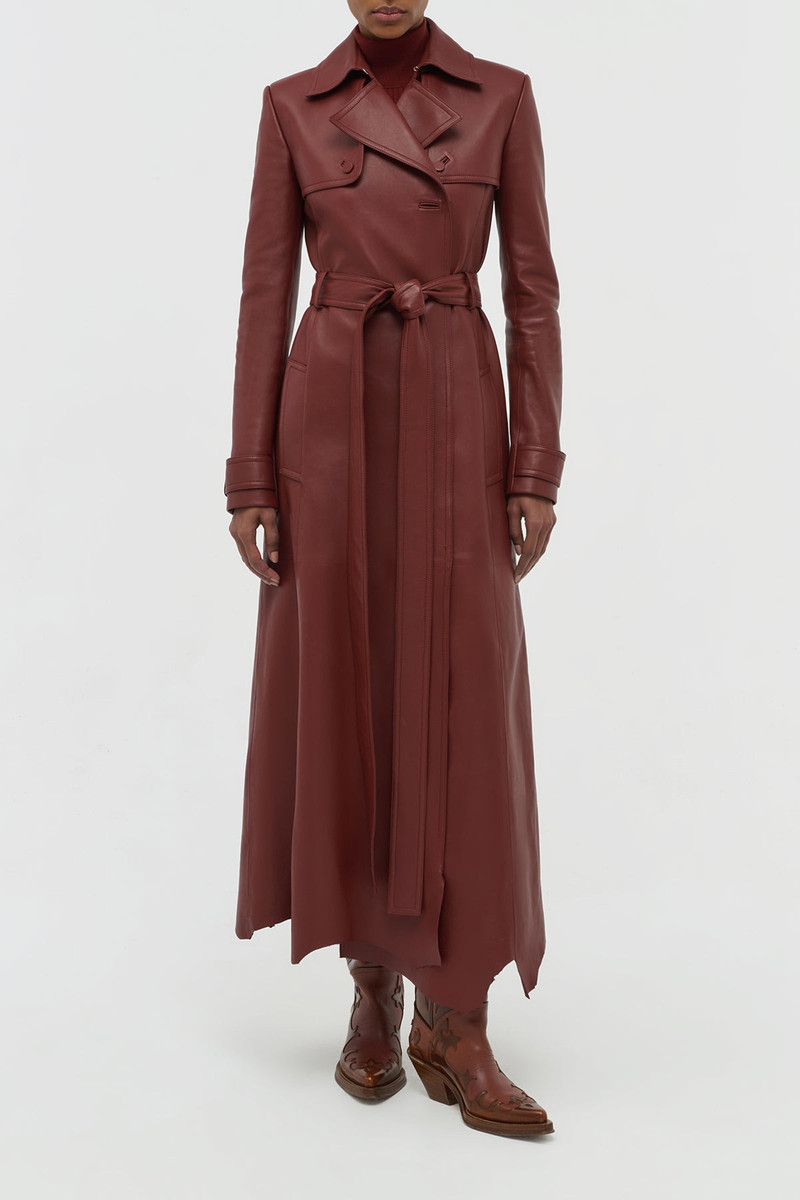 GABRIELA HEARST Pavel Raw Cut Trench Coat in Burnt Sienna Soft Leather outlook