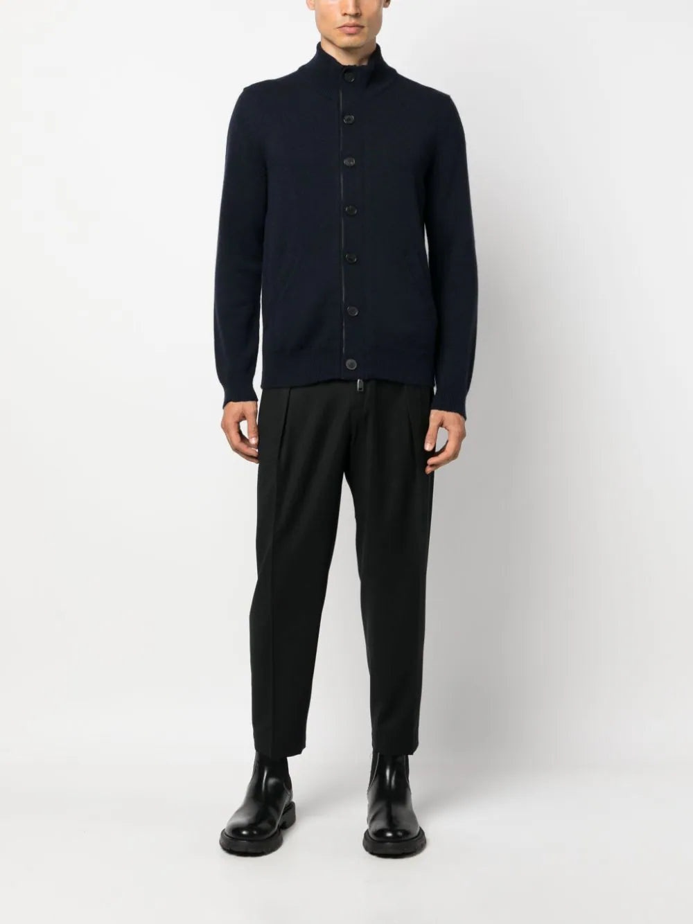 LEATHER-TRIMMED CASHMERE CARDIGAN - 2