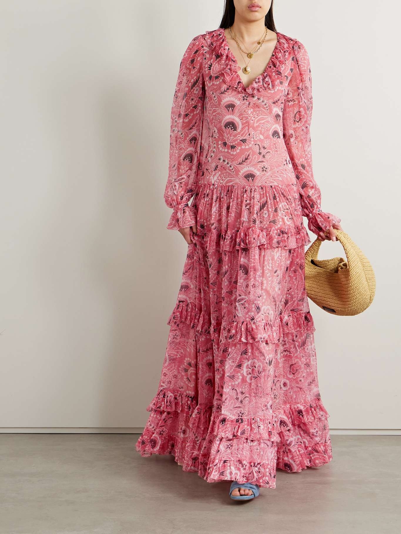 Ruffled paisley-print silk-crepon maxi dress - 2