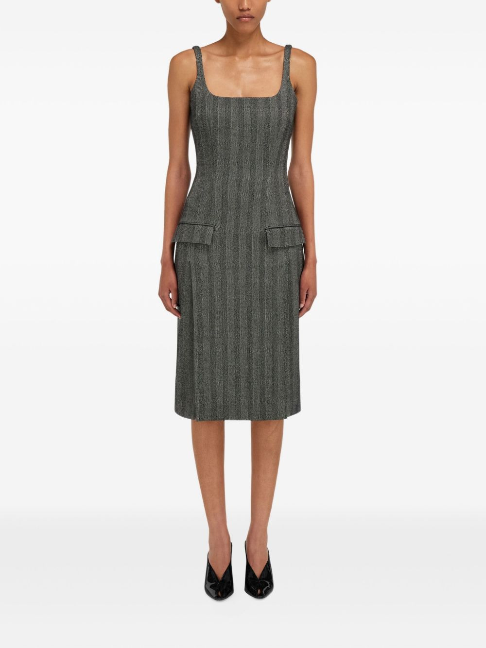 herringbone square-neck midi dress - 2