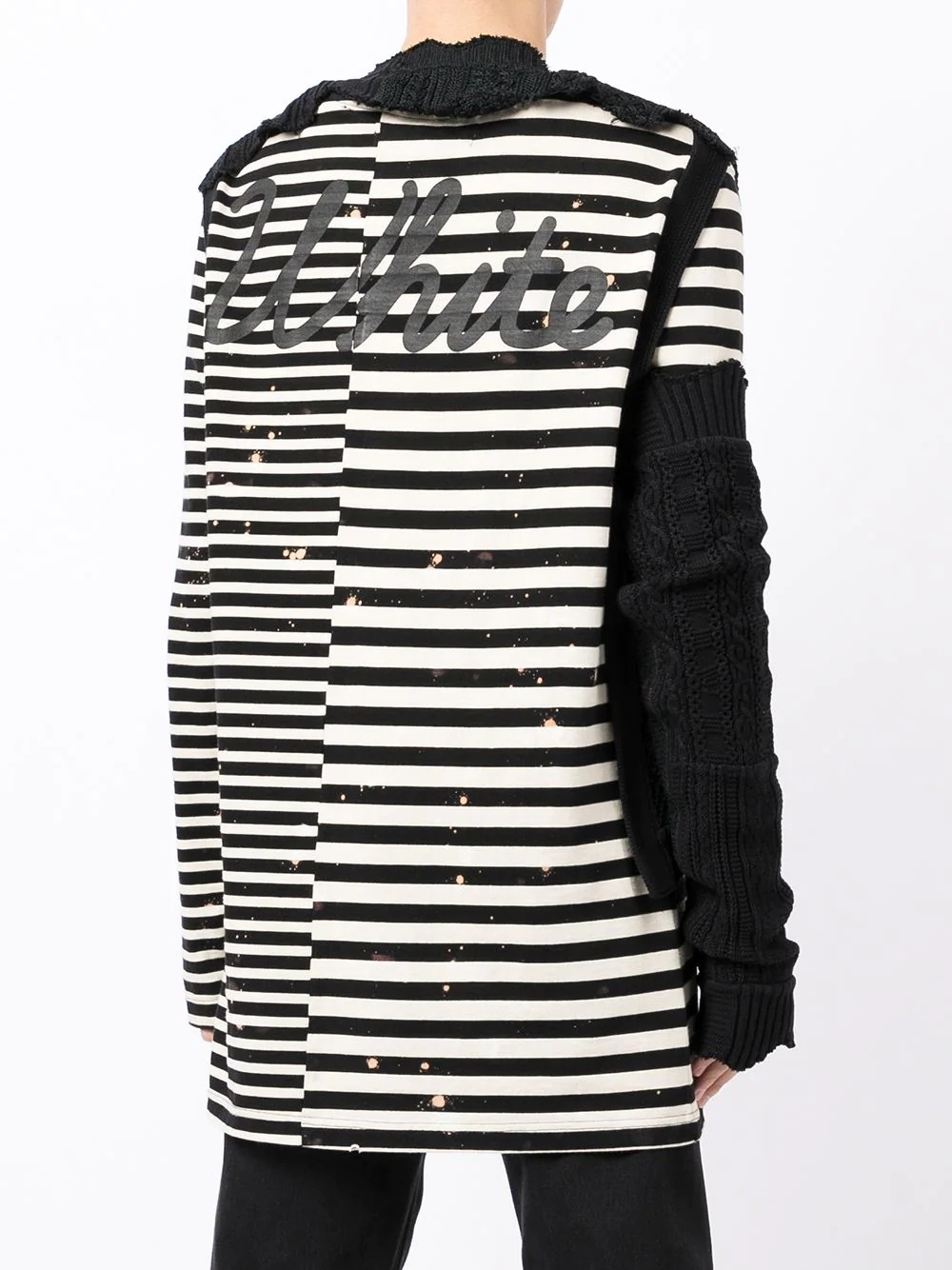 asymmetric-sleeve knitted-panel top - 4