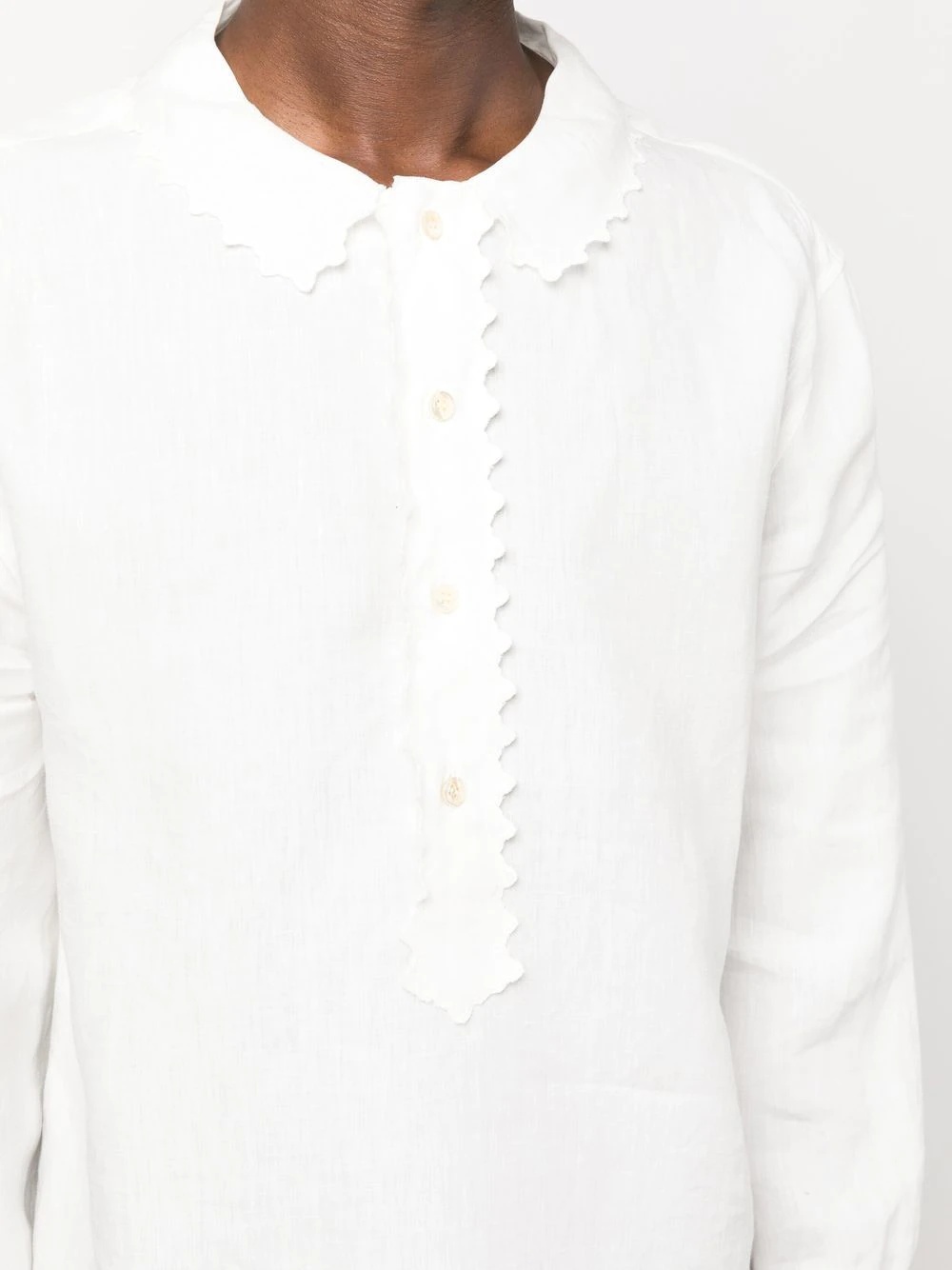 scallop-trimmed linen shirt - 5