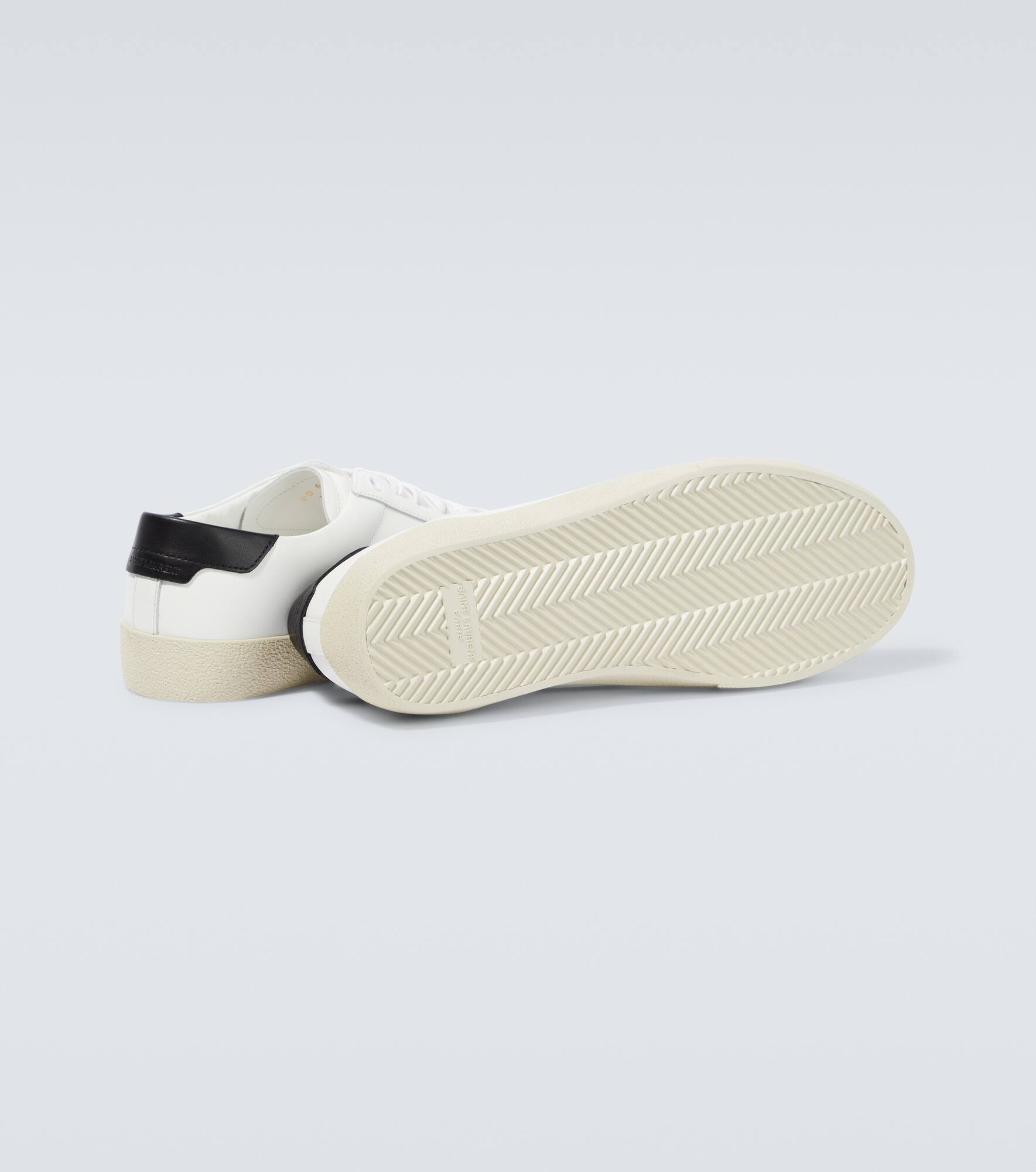 Logo embroidered leather sneakers - 7
