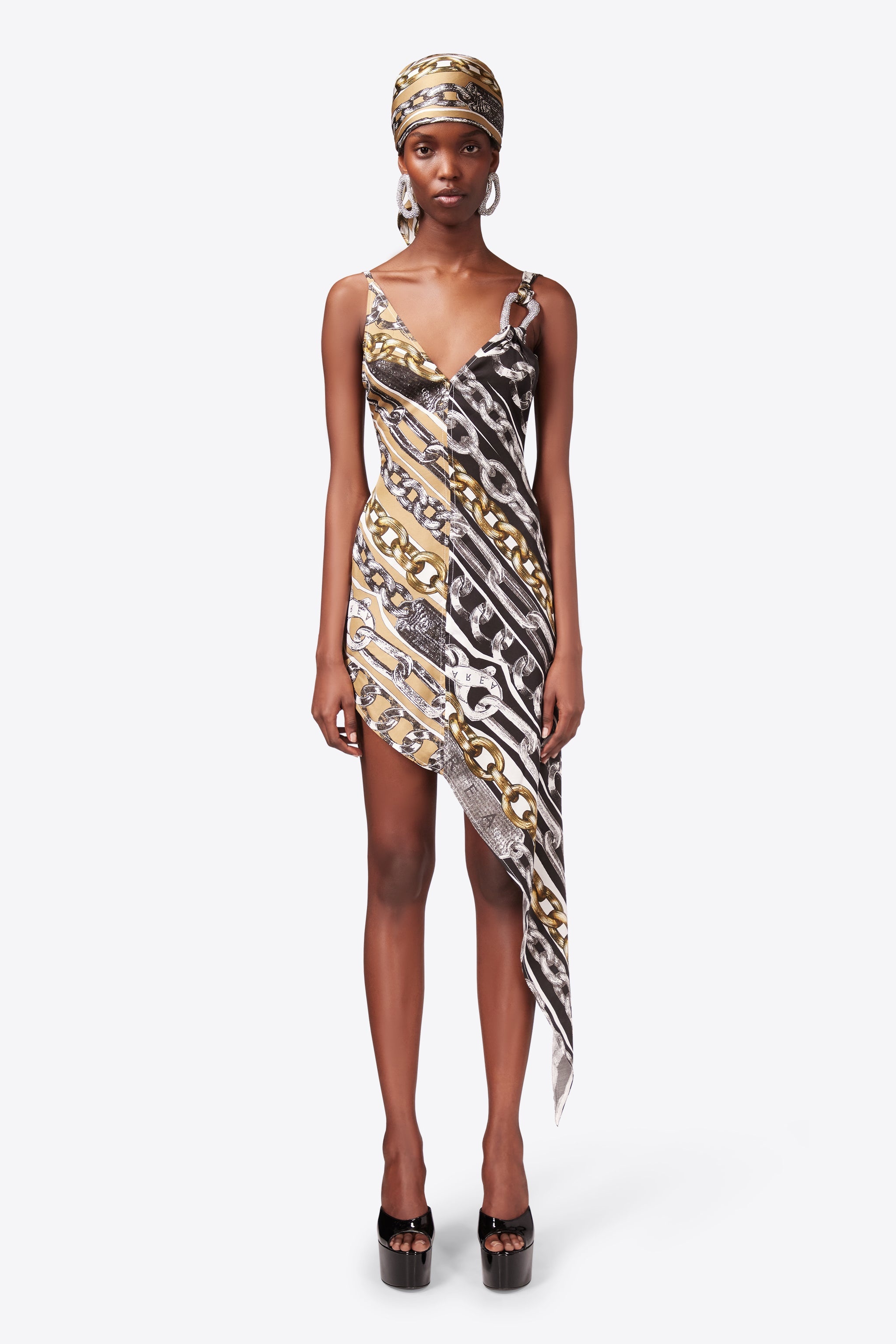 CHAIN PRINTED CRYSTAL LINK SLIP DRESS - 3