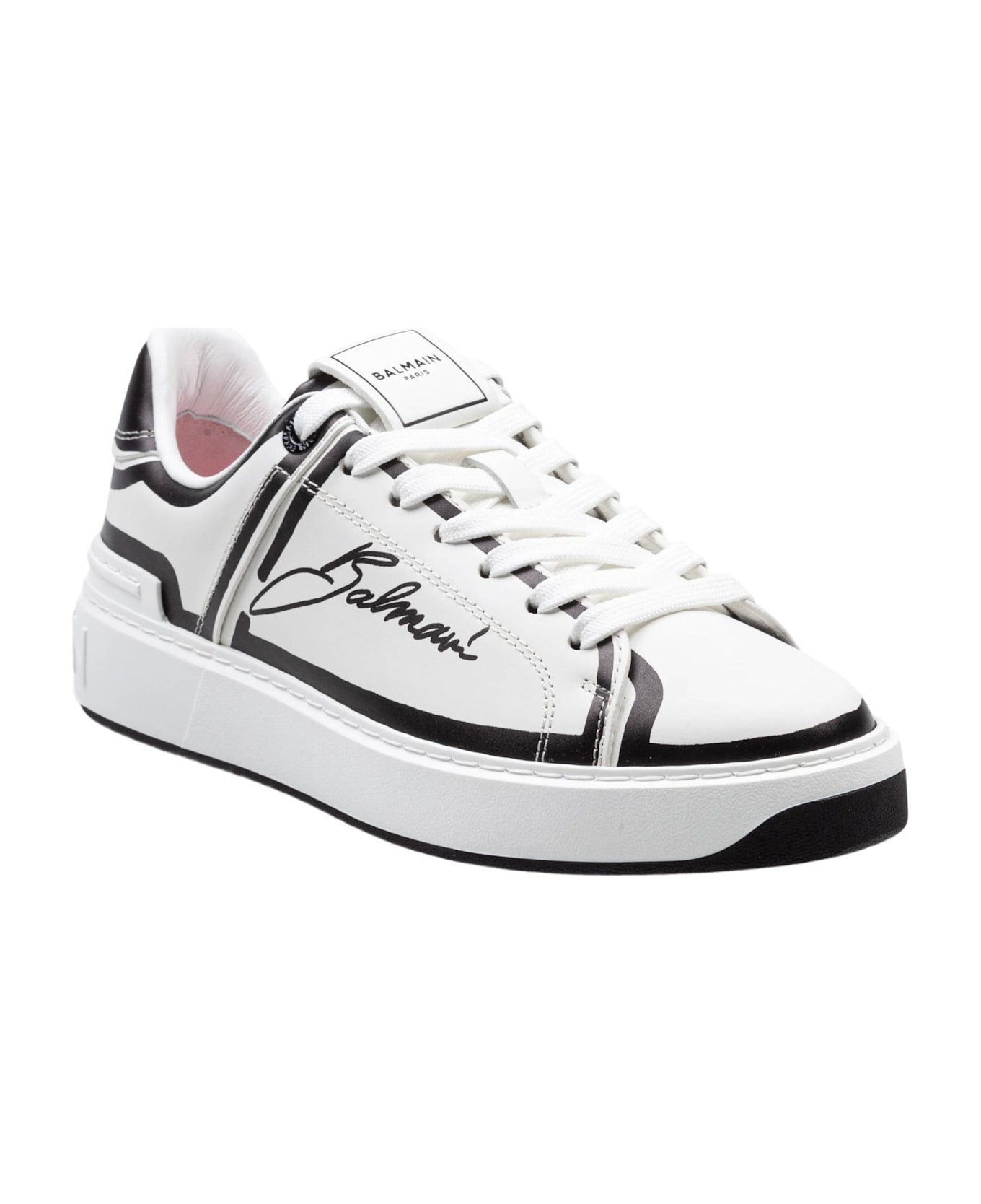 Balmain B-court Calf Leather Sneakers Color Black And White - 2