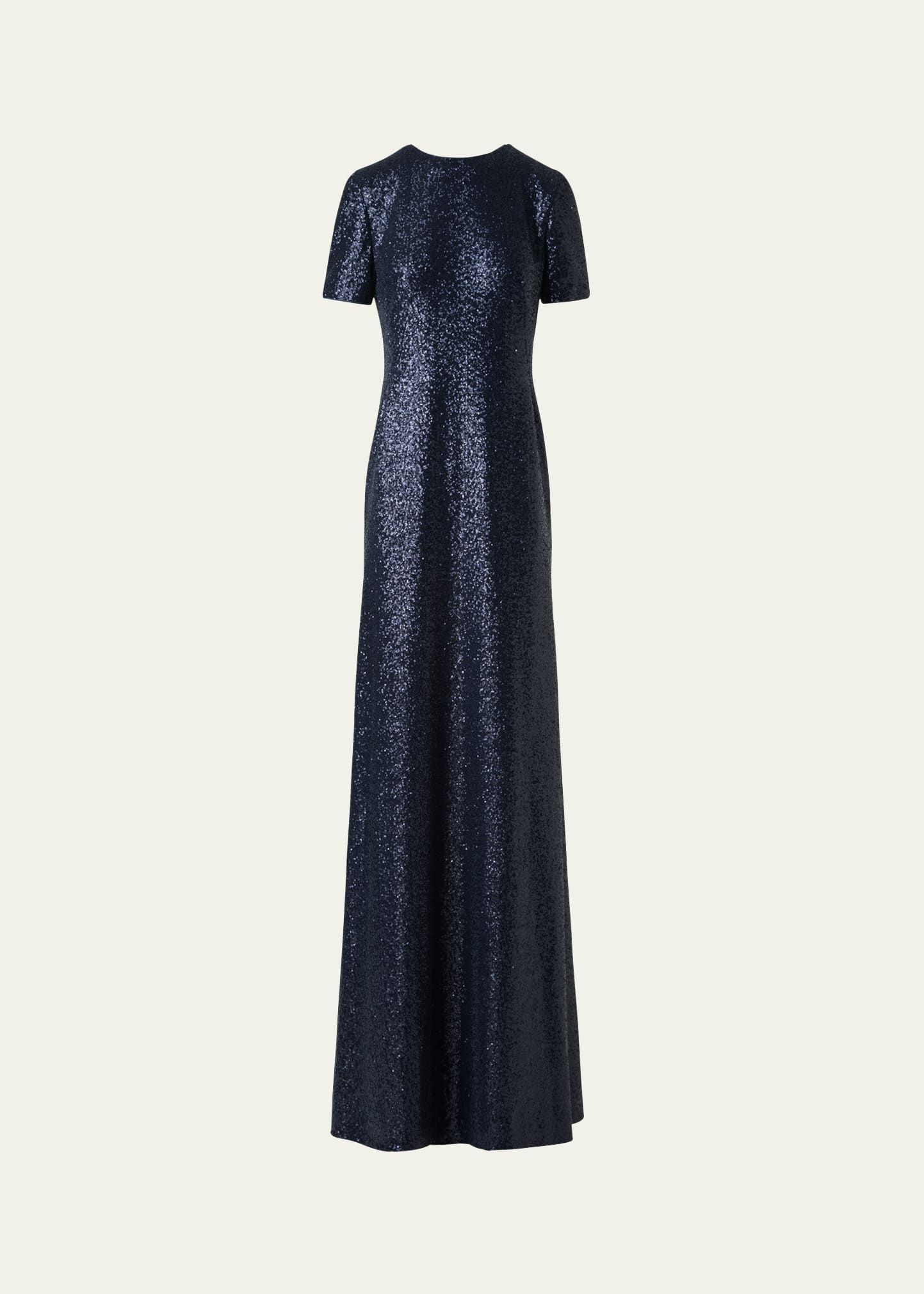 Short-Sleeve Stretch Paillette Jersey Gown - 1