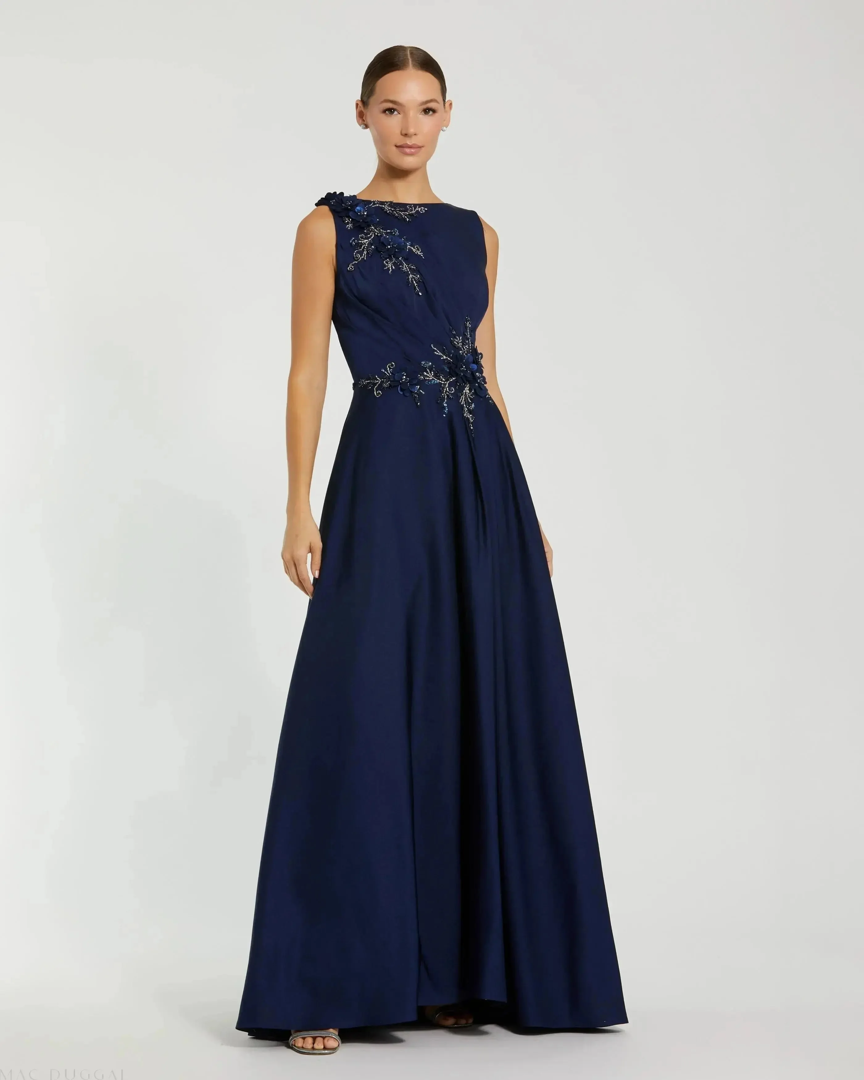Midnight Floral Applique Sleeveless A-Line Gown - 1