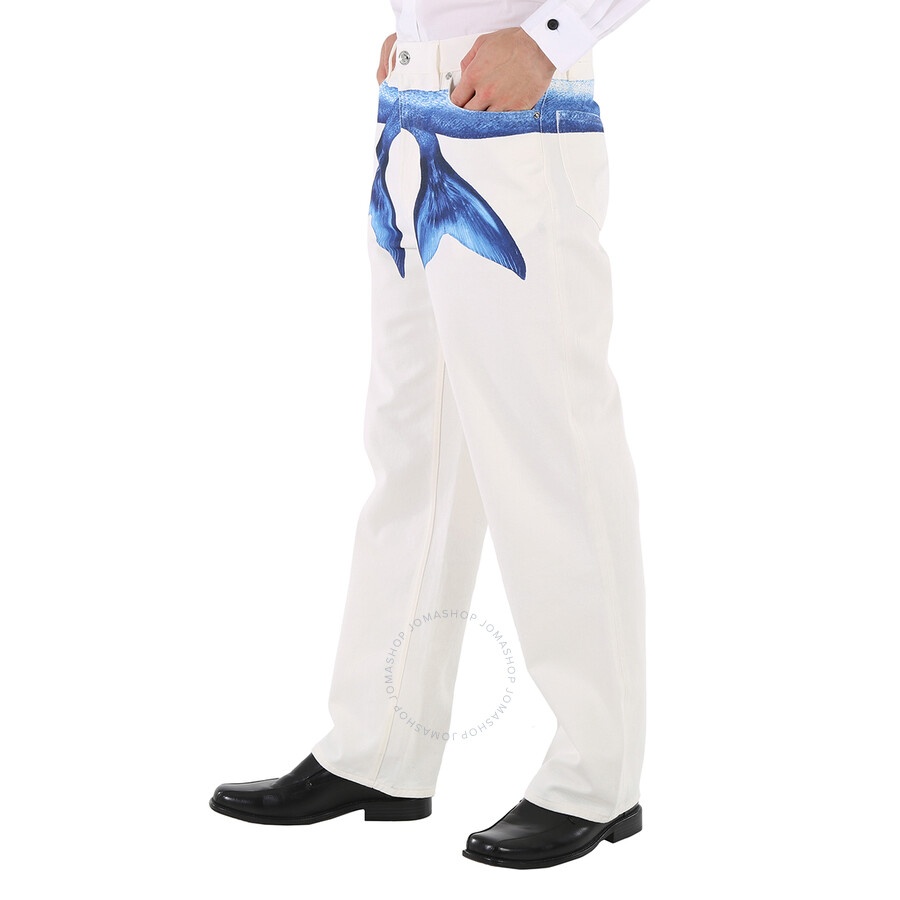 Burberry Men's White Mermaid Tail Printed Cotton-Denim Jeans - 5