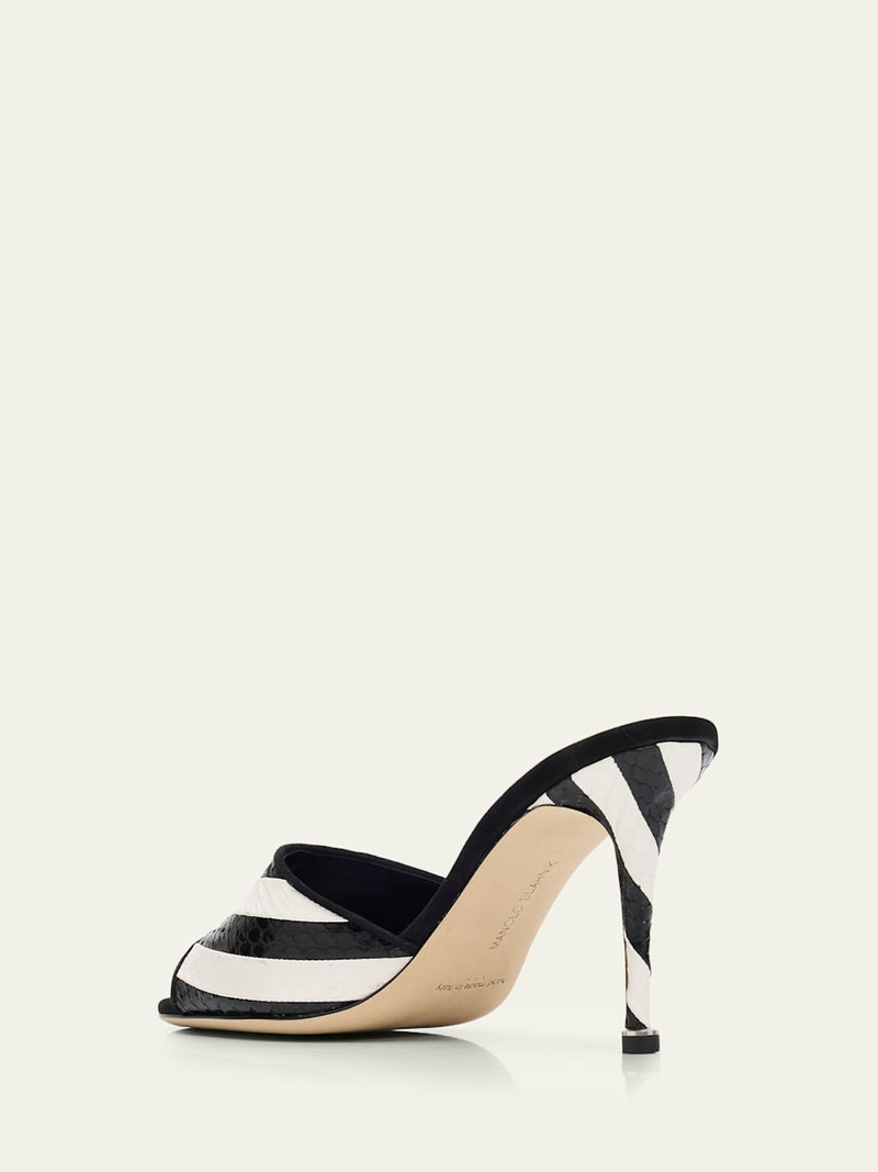 Manolo Blahnik 90mm Larache Striped Embossed Leather Mule Sandals outlook