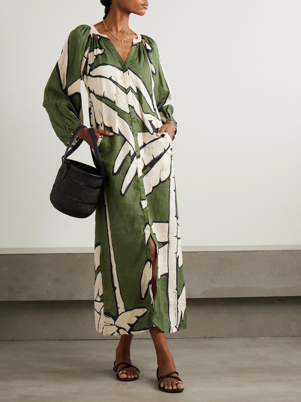 Weaving Weves Belted Printed Linen Maxi Dress - 5