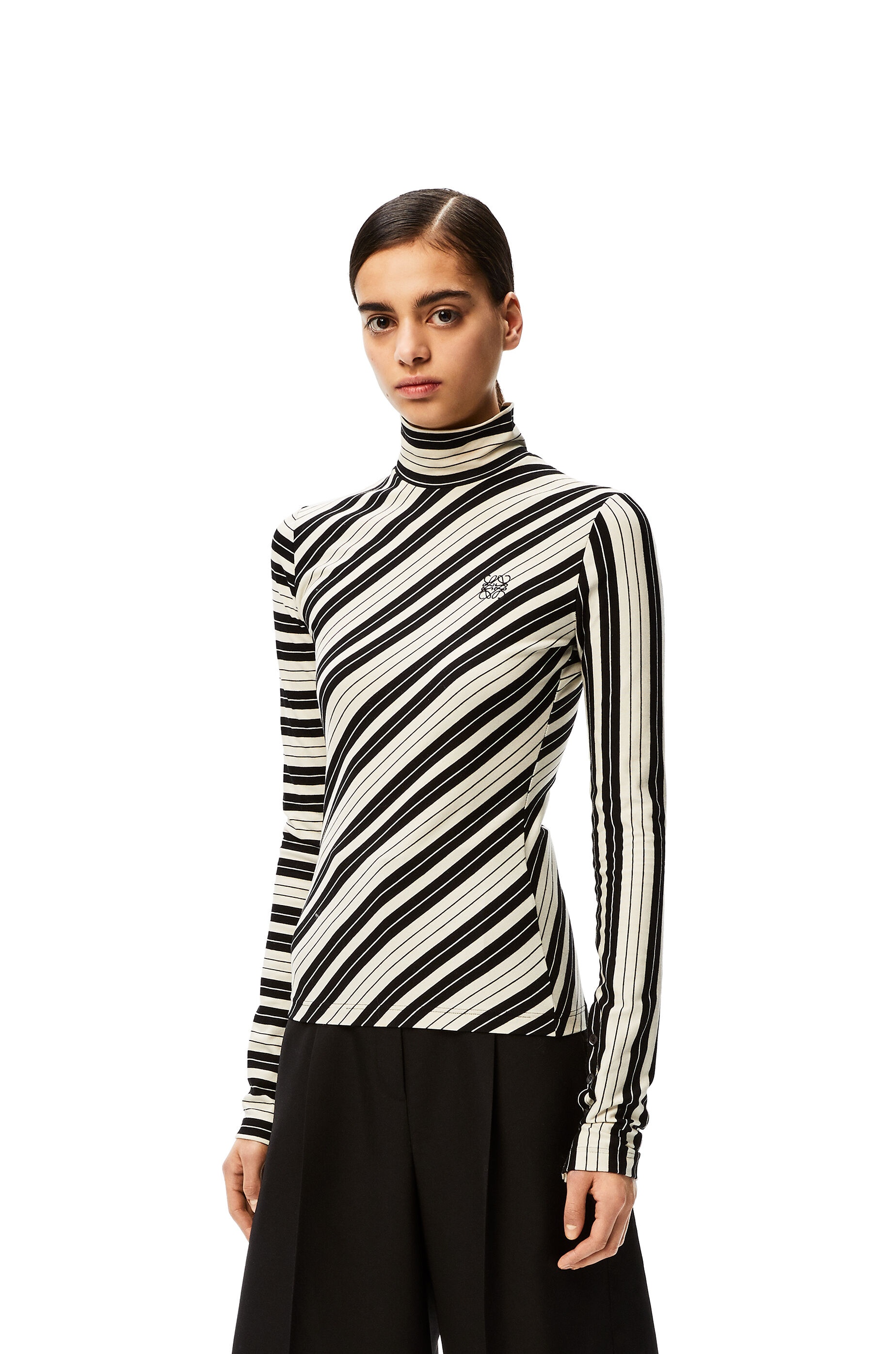 High neck top in bias striped cotton - 3