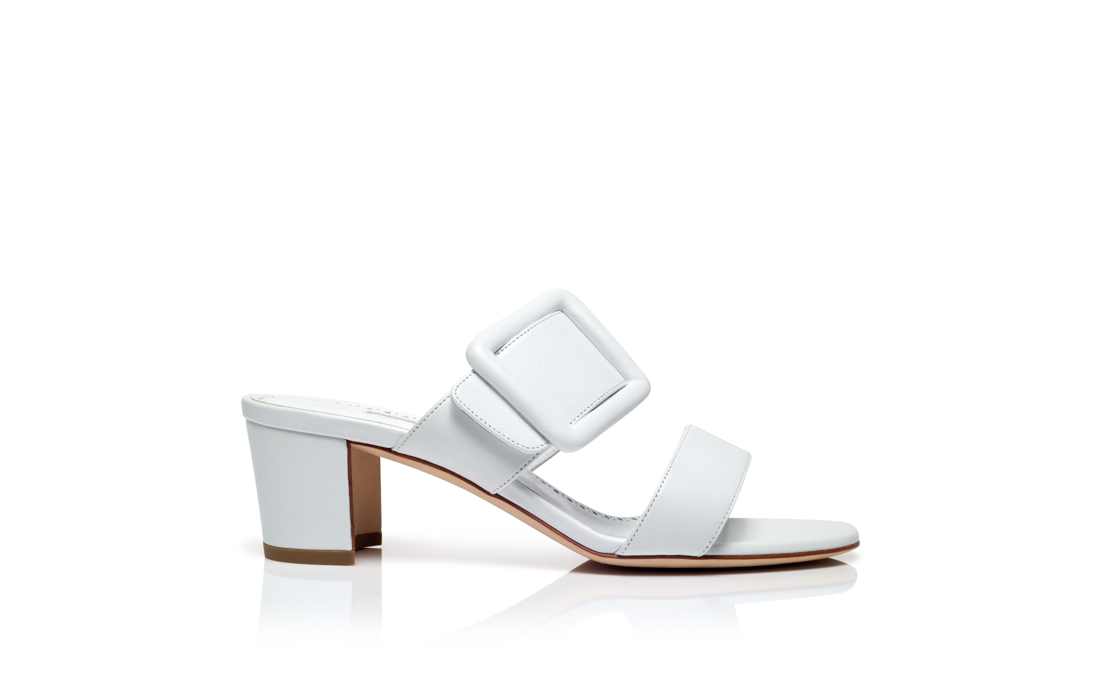 White Nappa Leather Open Toe Mules - 1