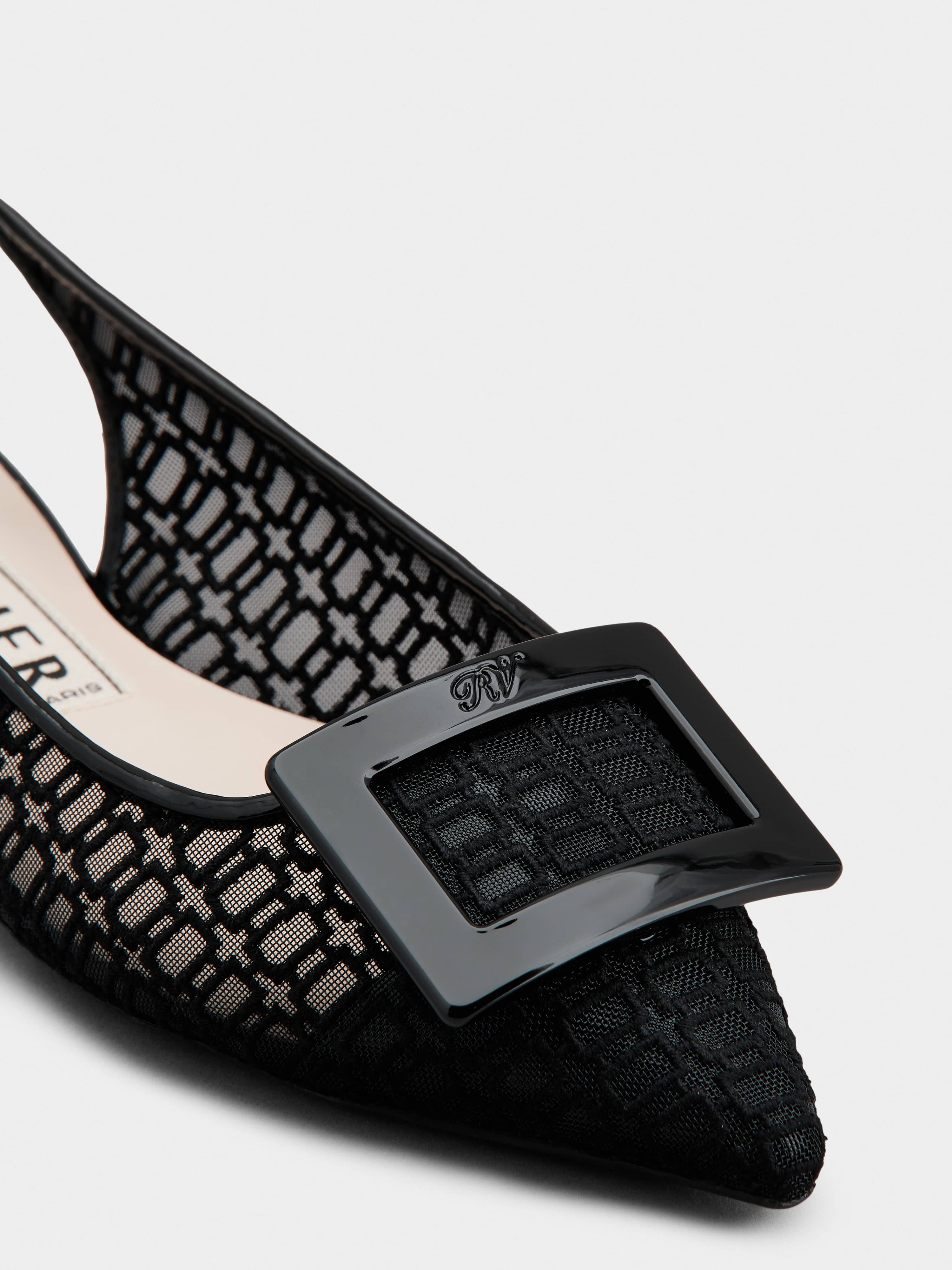 Gommettine Net Lacquered Buckle Slingback Ballerinas in Fabric - 3