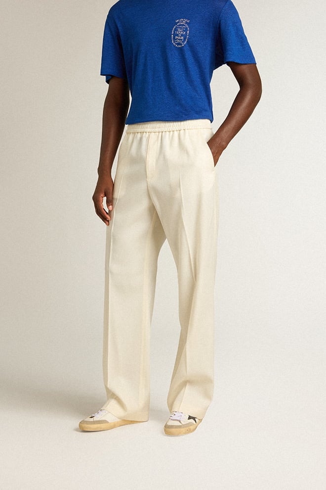 Men’s aged white wool gabardine joggers - 2