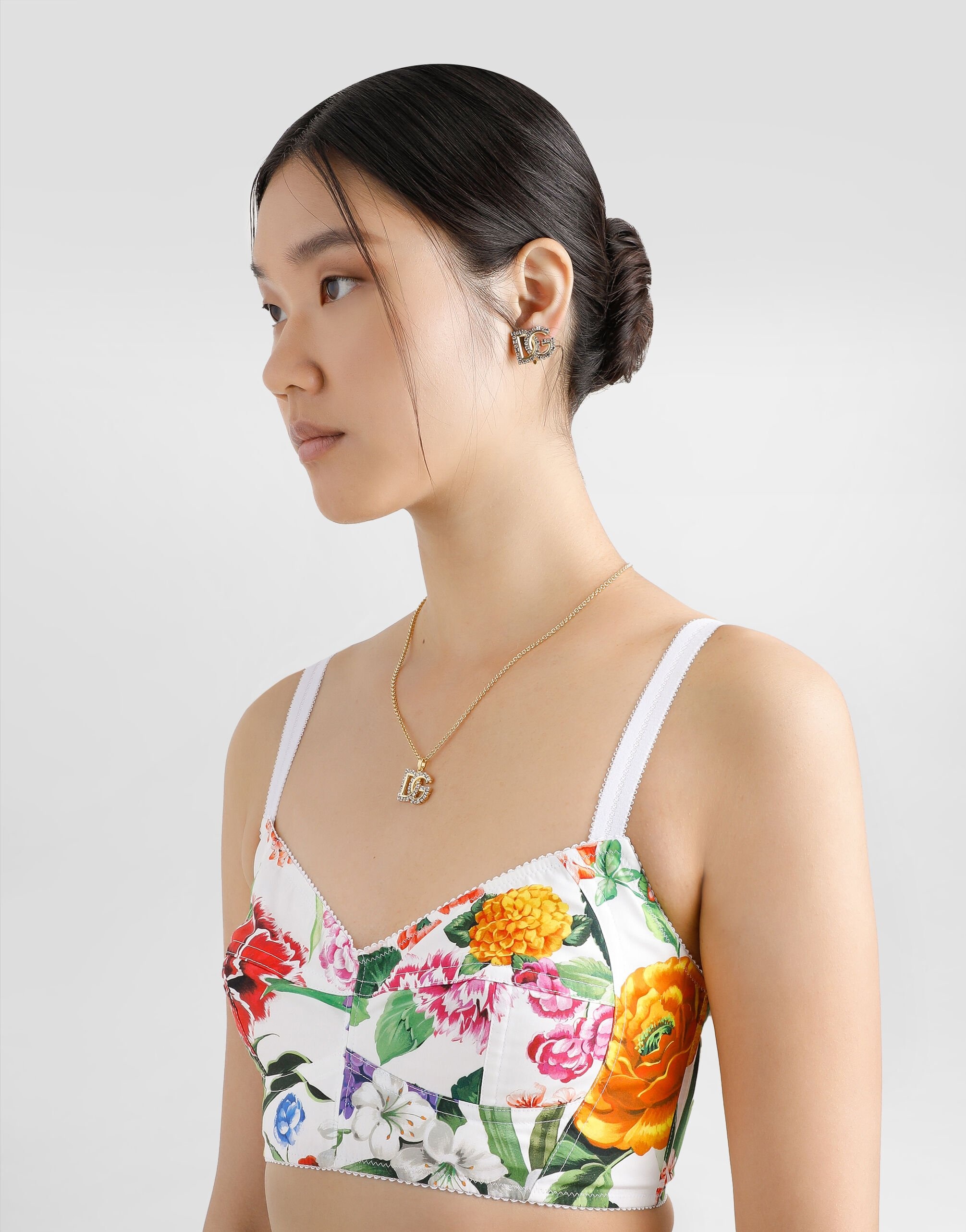 Cotton corset bralette top with floral print - 5