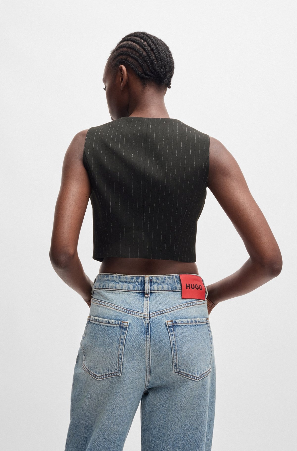 SLIM-FIT CROPPED WAISTCOAT WITH SPARKLE PINSTRIPE - 4