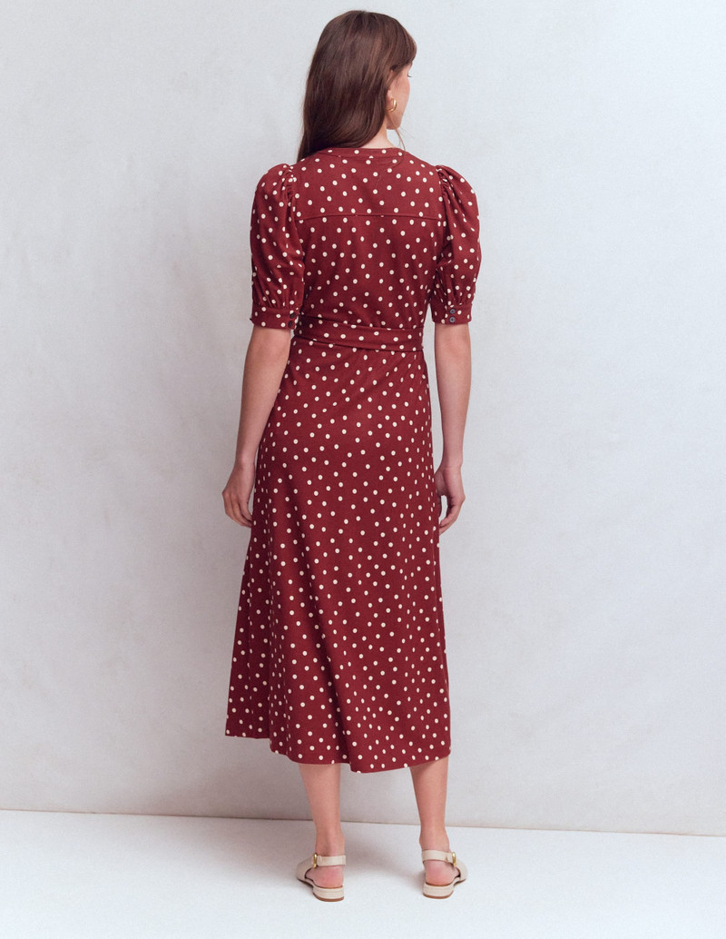 Puff Sleeve Ponte Shirt Dress-Red Pear, Painted Dot 4