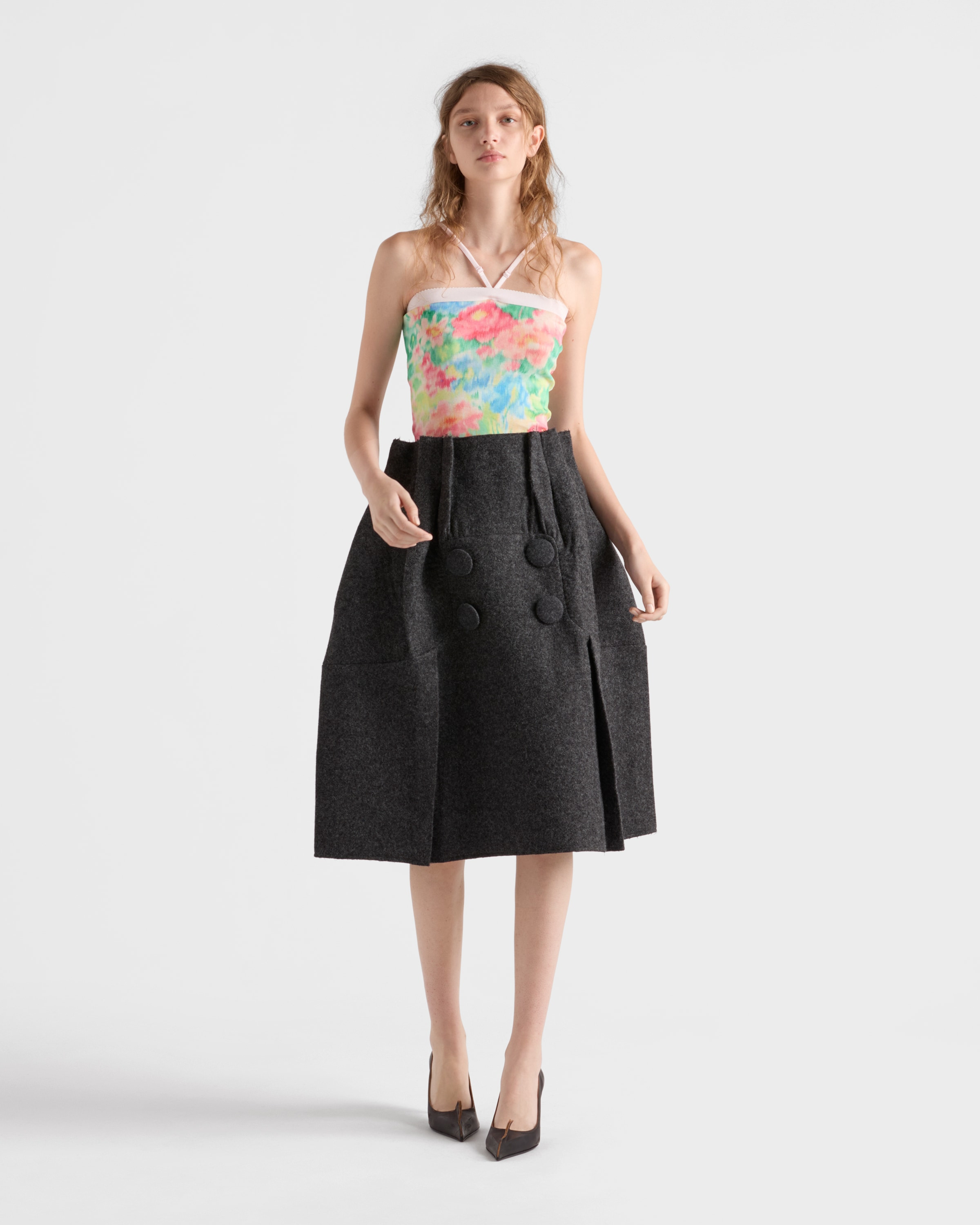 Ribbed knit cotton top with floral print - 2