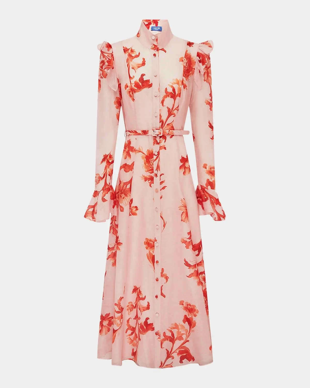 Katrina Ruffle-Trim Floral Maxi Shirtdress - 1