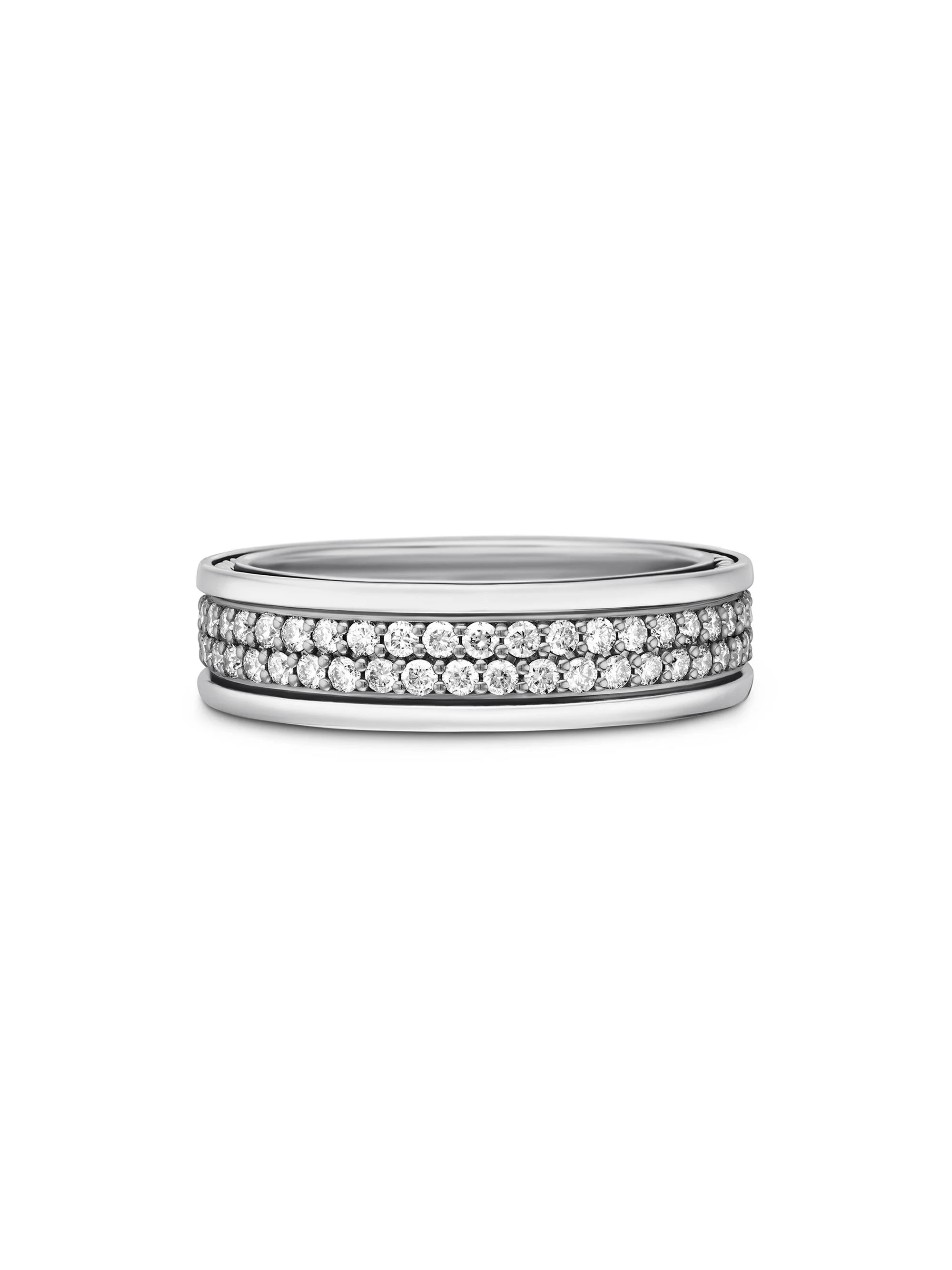 Men's Streamline Two Row Band Ring In Sterling Silver - Diamond - 1