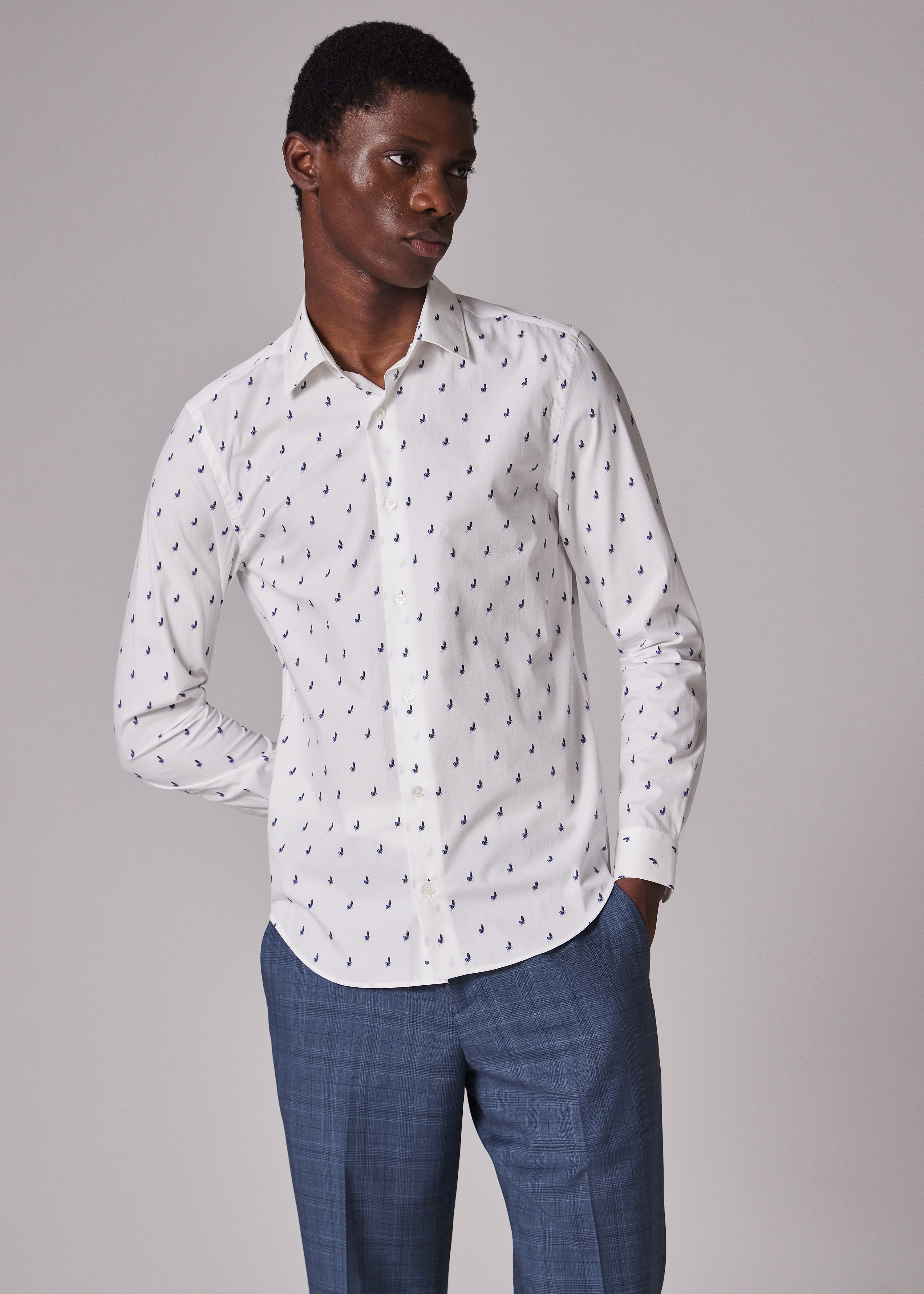 Super Slim-Fit White 'Butterfly' Print Shirt - 3