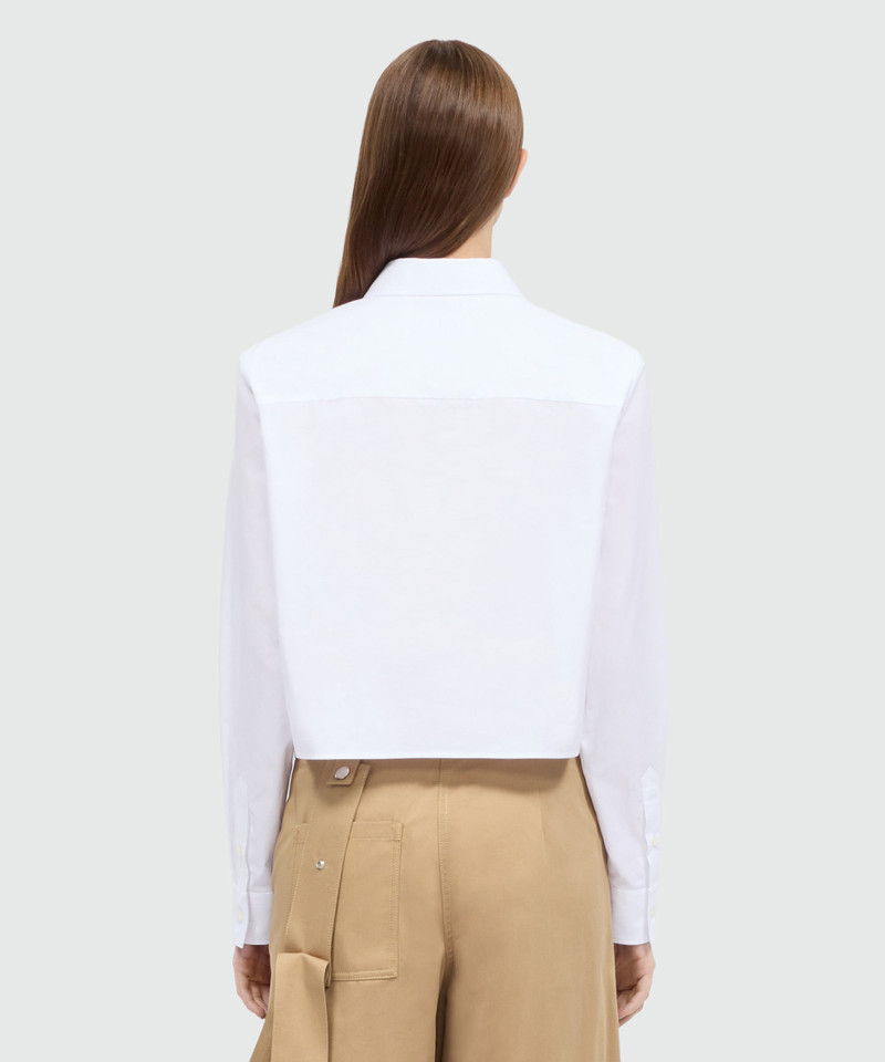 White cropped cotton poplin shirt with chest embroidery 3