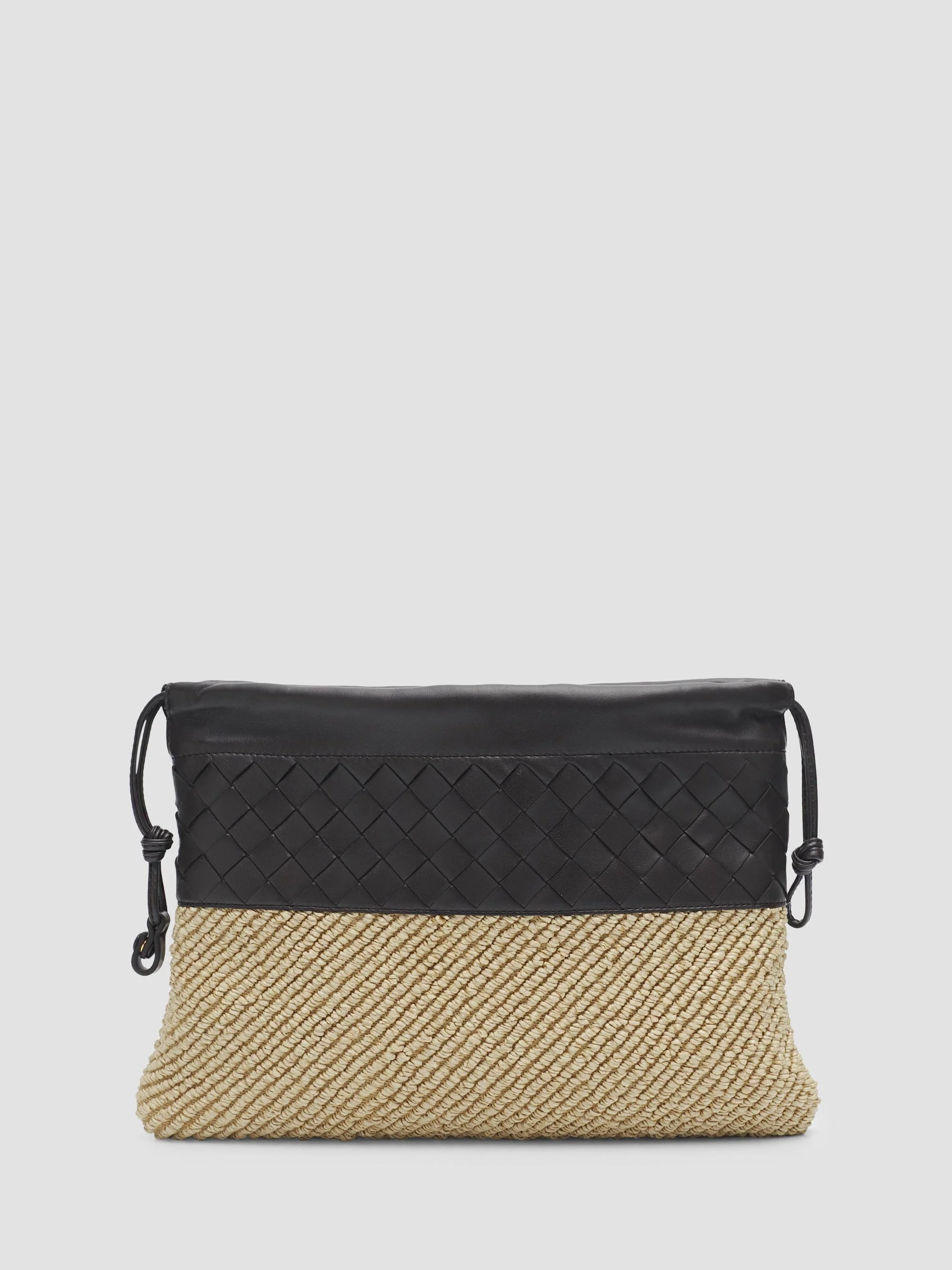 Women's Intrecciato Leather & Raffia Clutch - Natural Espresso - 1