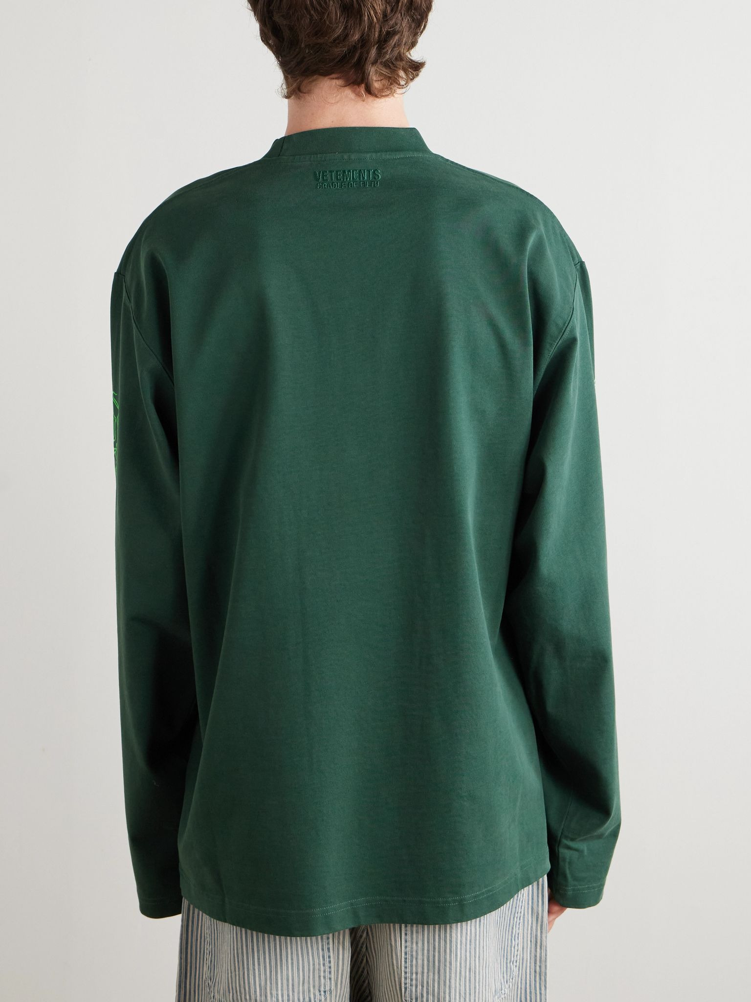 Oversized Printed Cotton-Jersey T-Shirt Green - 3