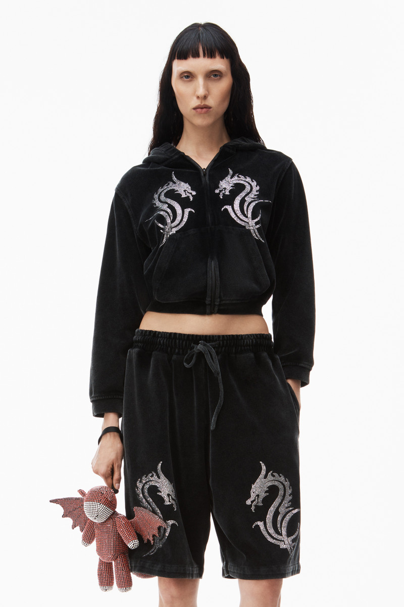 SHRUNKEN ZIP UP VELOUR HOODIE W/  DRAGON CRYSTAL HOTFIX 2