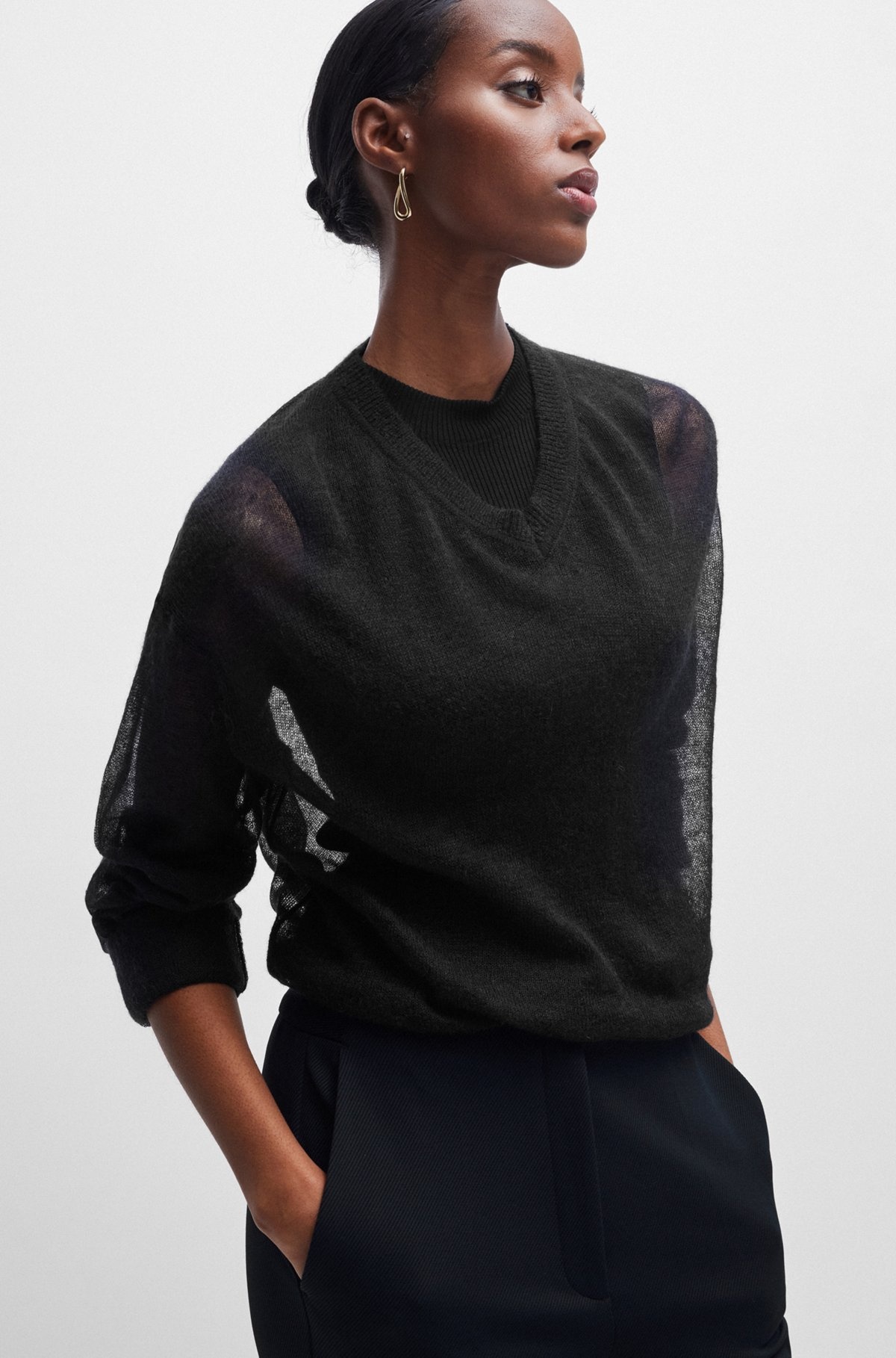 V-NECK SWEATER IN A SHEER KNIT - 5