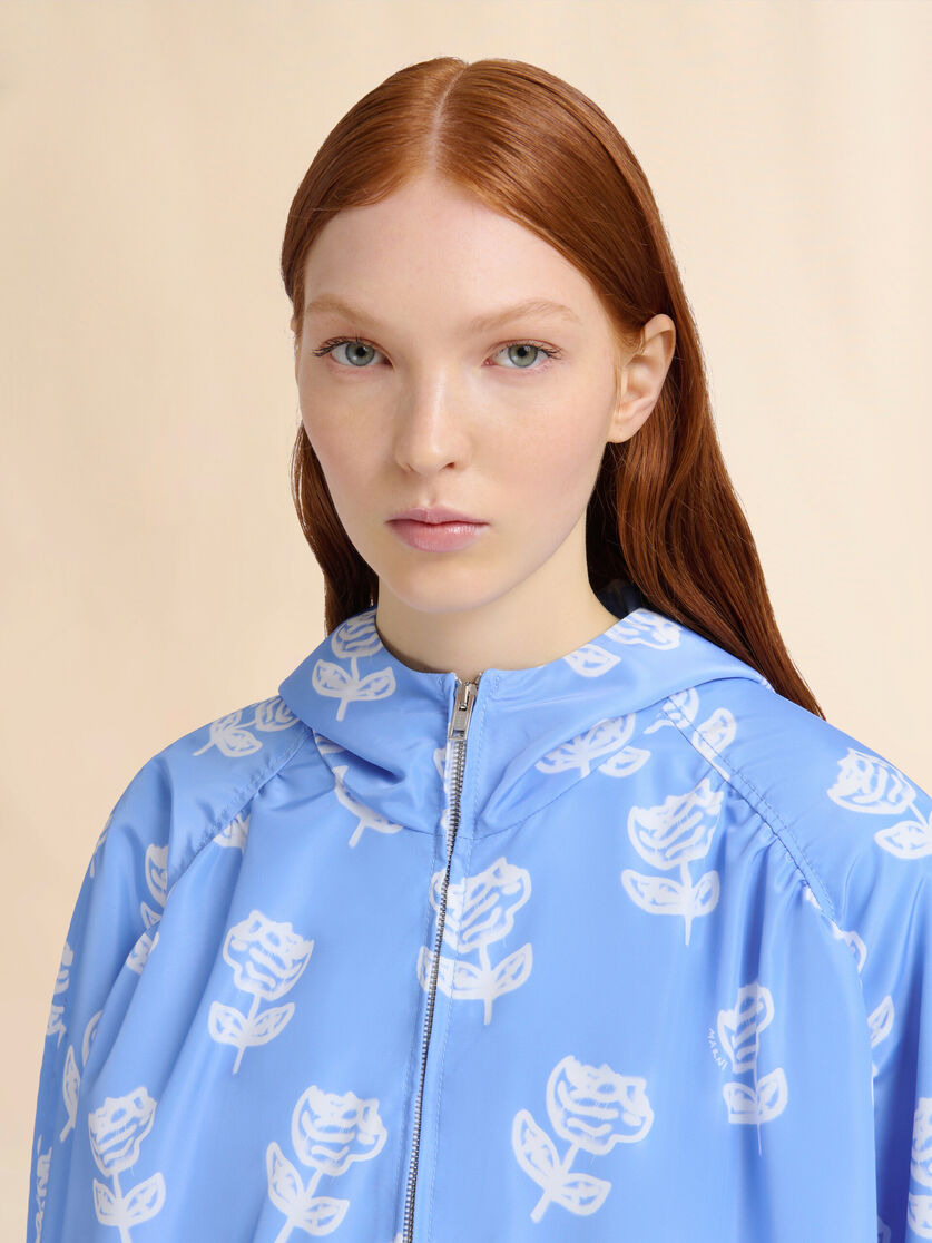 LIGHT BLUE TAFFETA BOMBER WITH SPRAYED ROSES PRINT - 4
