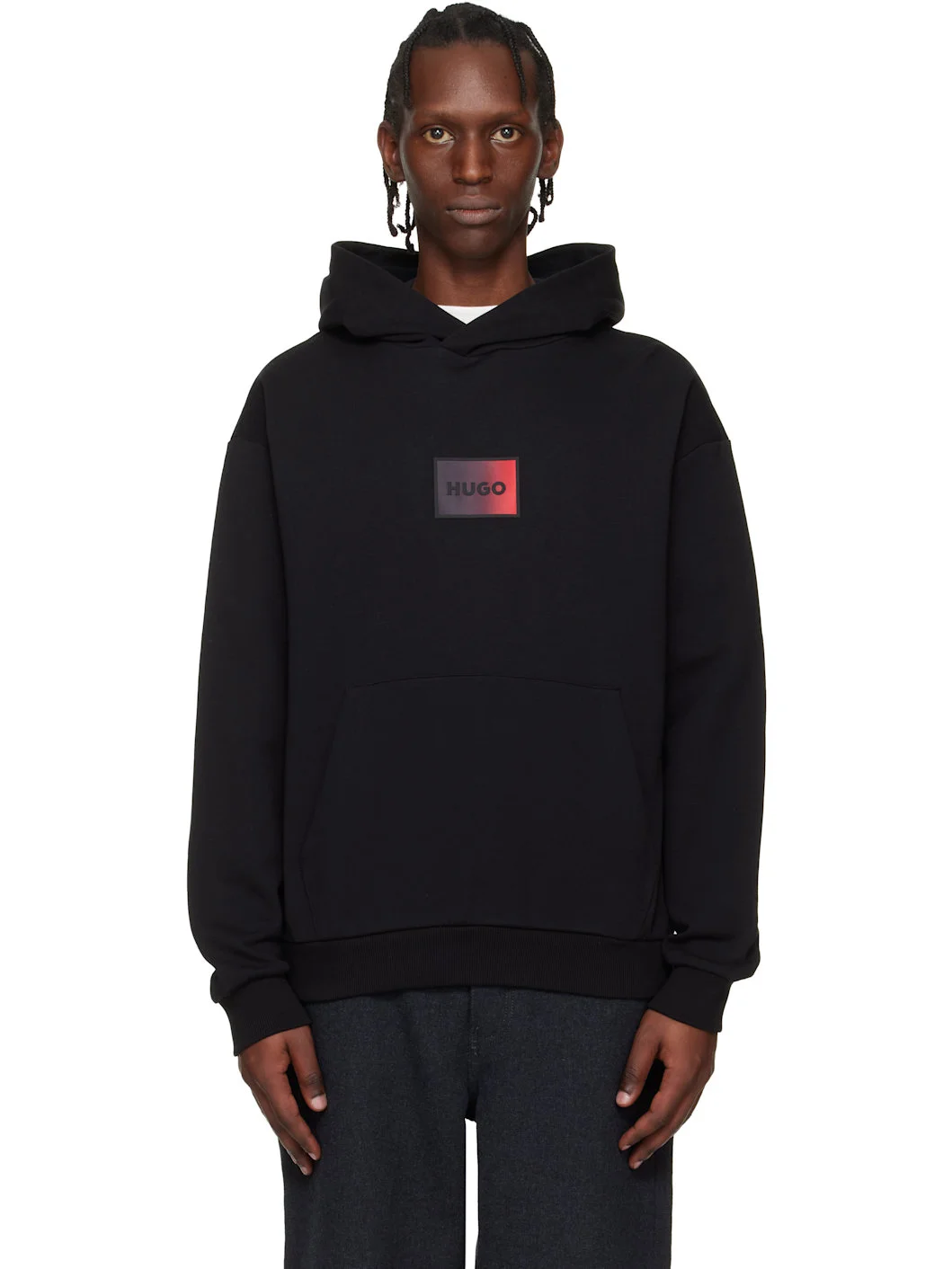 Black Cotton-Terry Gradient Logo Hoodie - 1