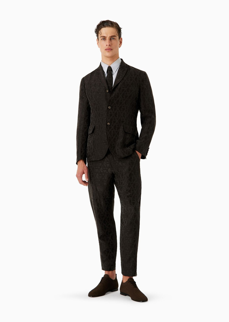 GIORGIO ARMANI Flat-front trousers in cupro jacquard with all-over ASV monogram logo outlook