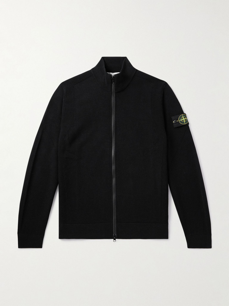 Logo-Appliquéd Wool-Blend Zip-Up Cardigan Black 1