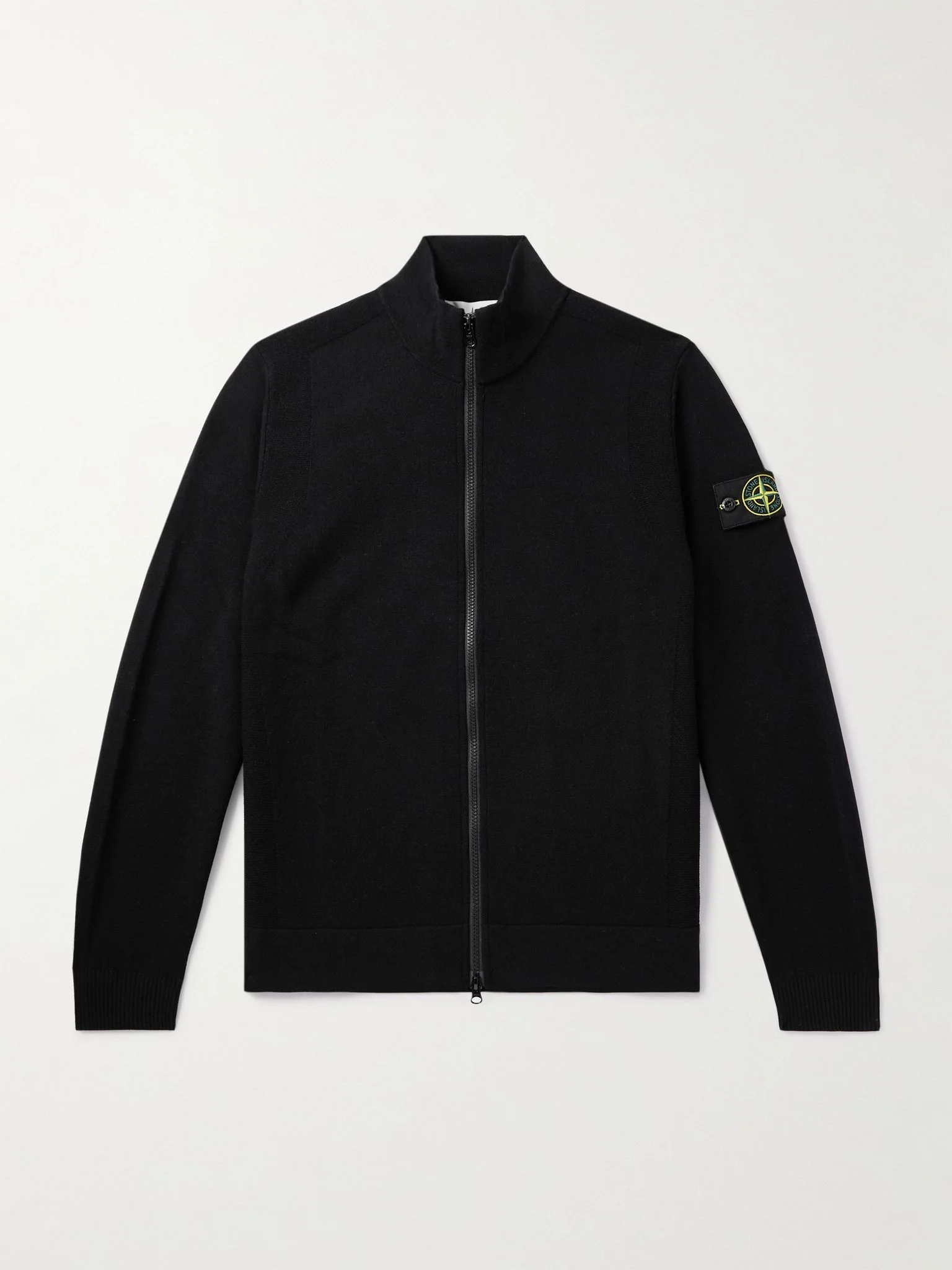 Logo-Appliquéd Wool-Blend Zip-Up Cardigan Black - 1