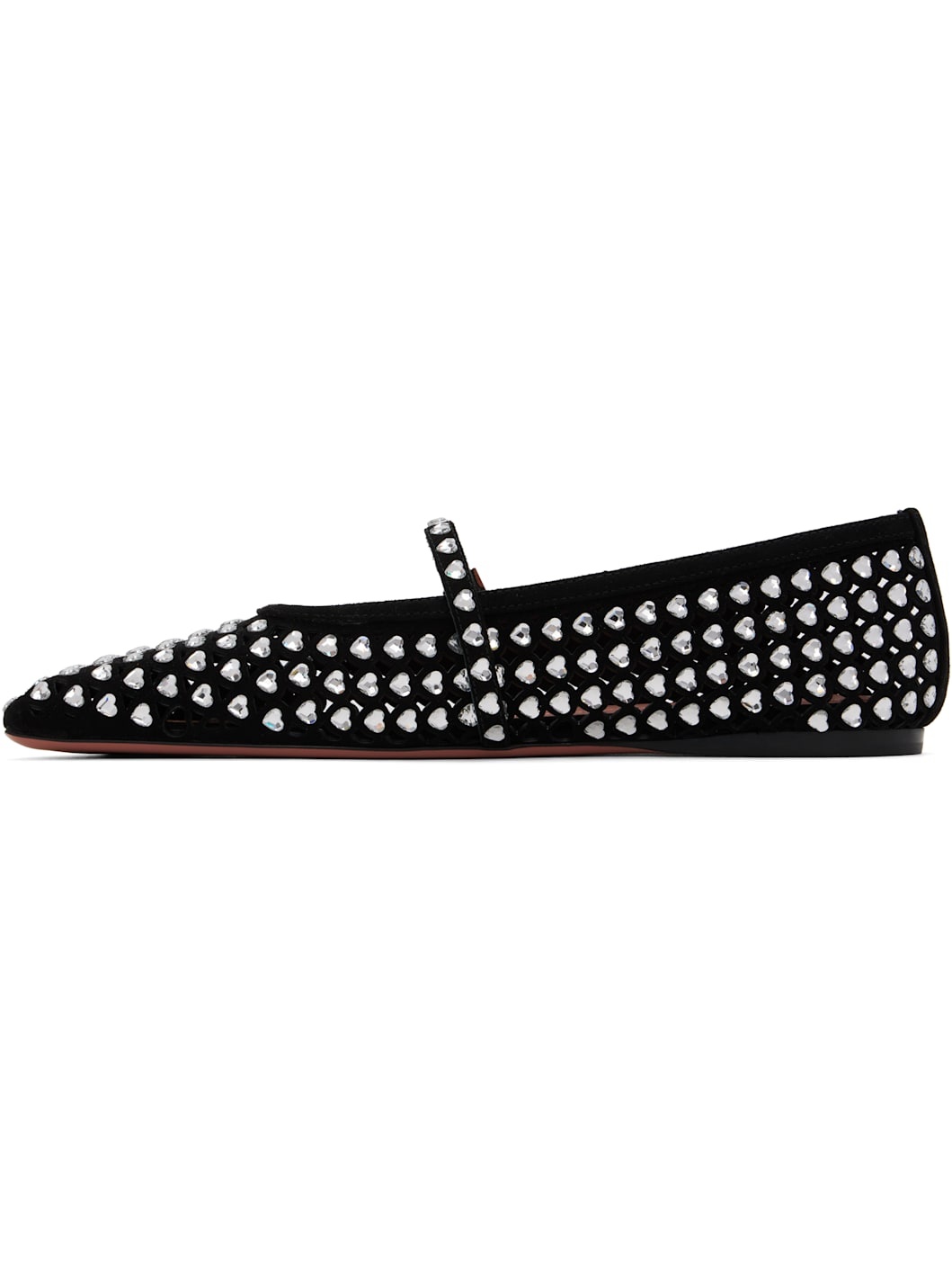 Black Ane Crystal Heart Ballerina Flats - 3