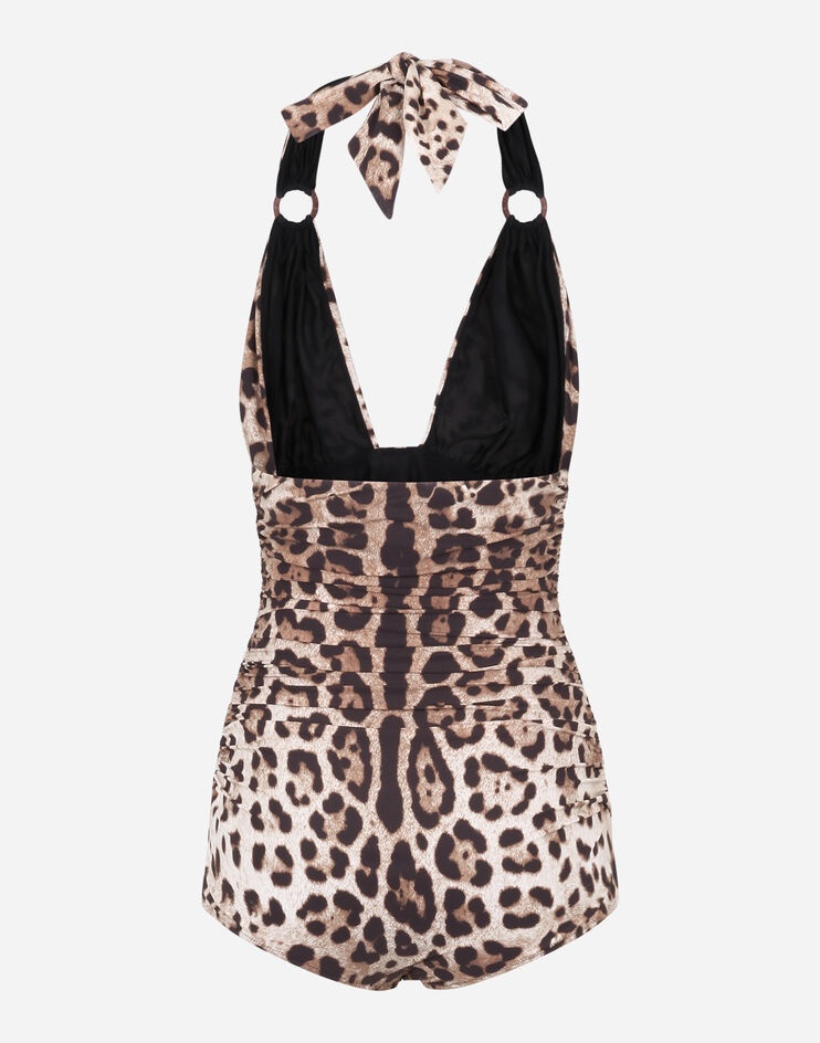 Leopard-print one-piece swimsuit with plunging neckline - 2